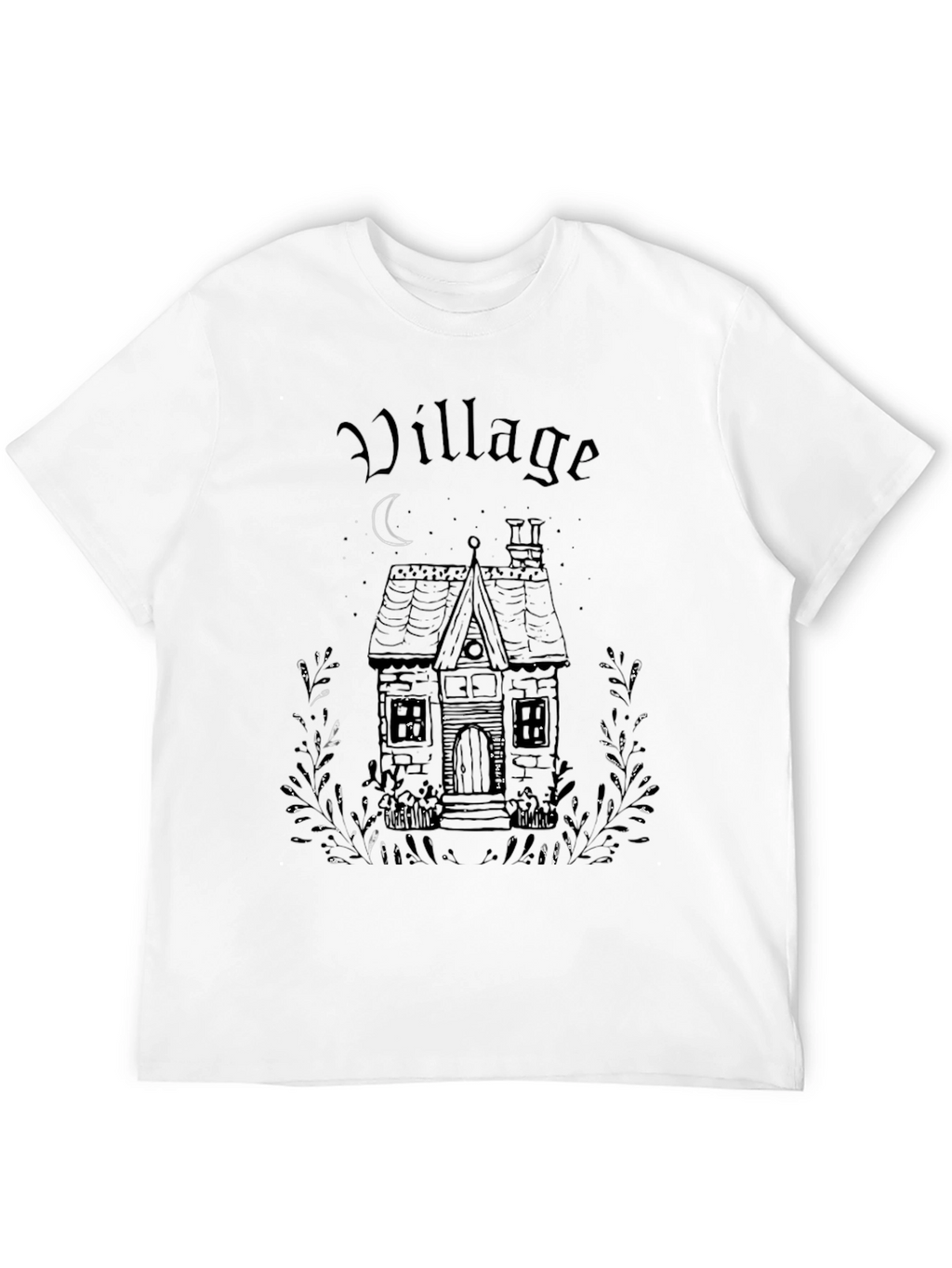 Village House Graphic Print Black T-Shirt