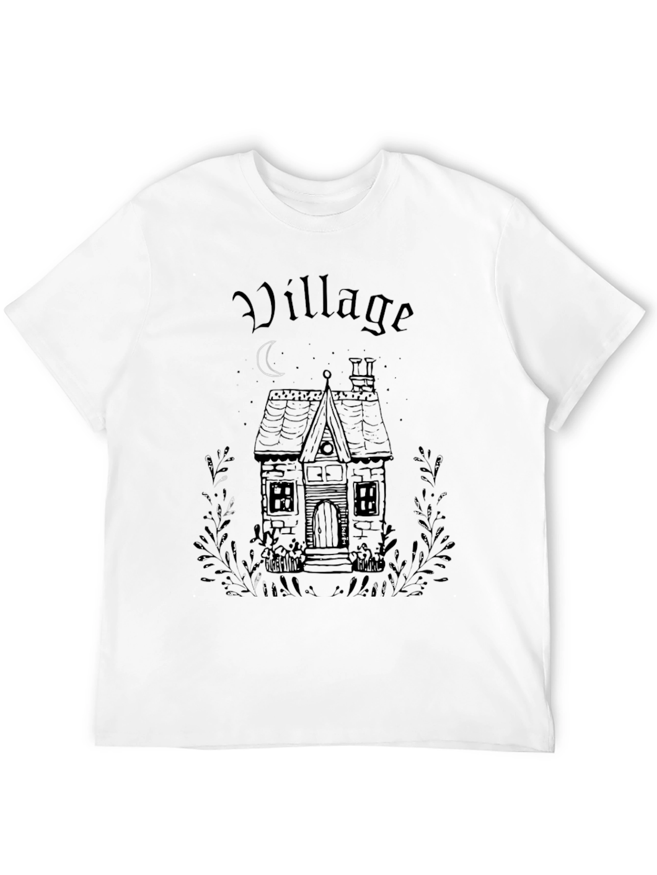 Village House Graphic Print Black T-Shirt