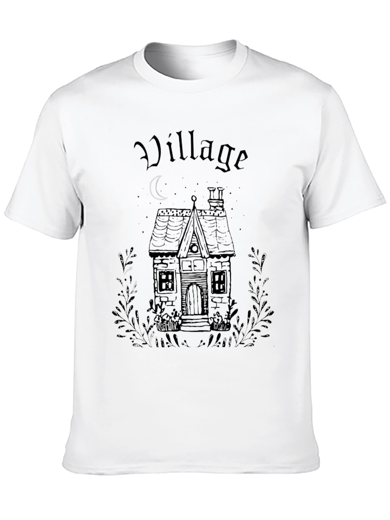 Village House Graphic Print Black T-Shirt