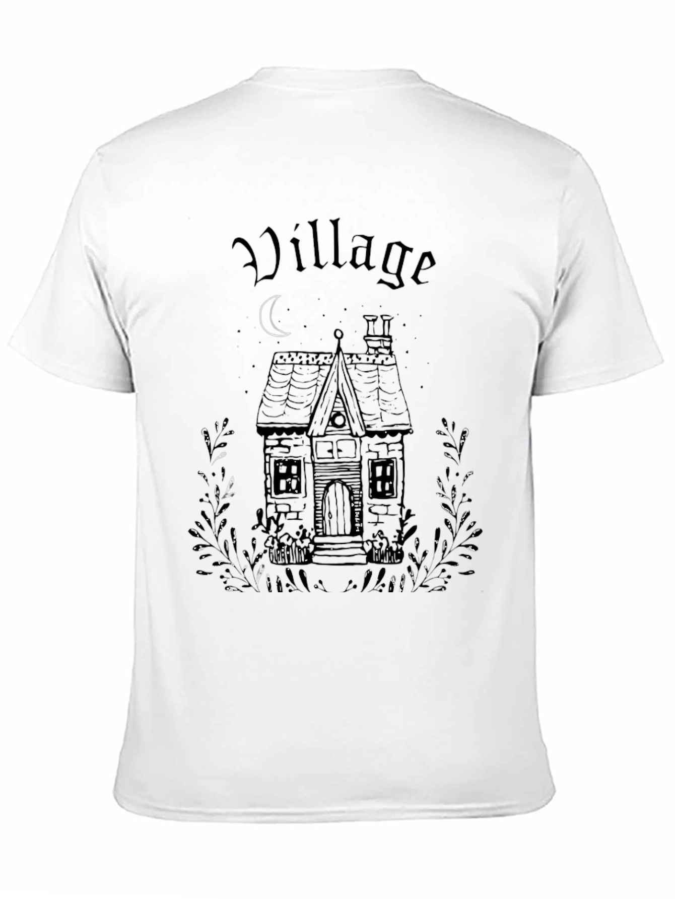 Village House Graphic Print Black T-Shirt