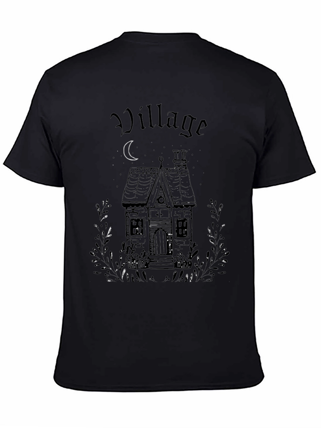 Village House Graphic Print Black T-Shirt