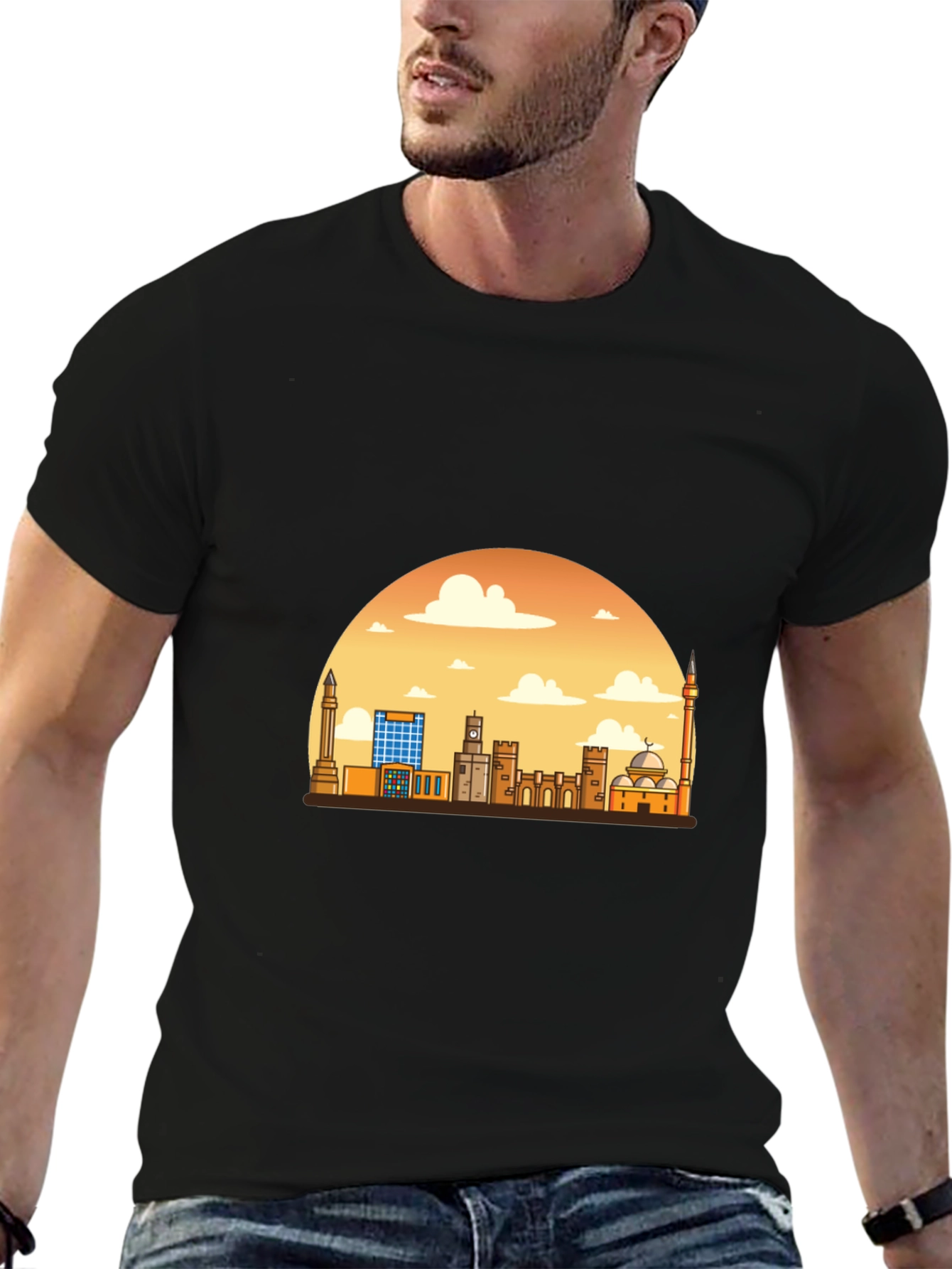 Cityscape Sunset Graphic Tee - Black