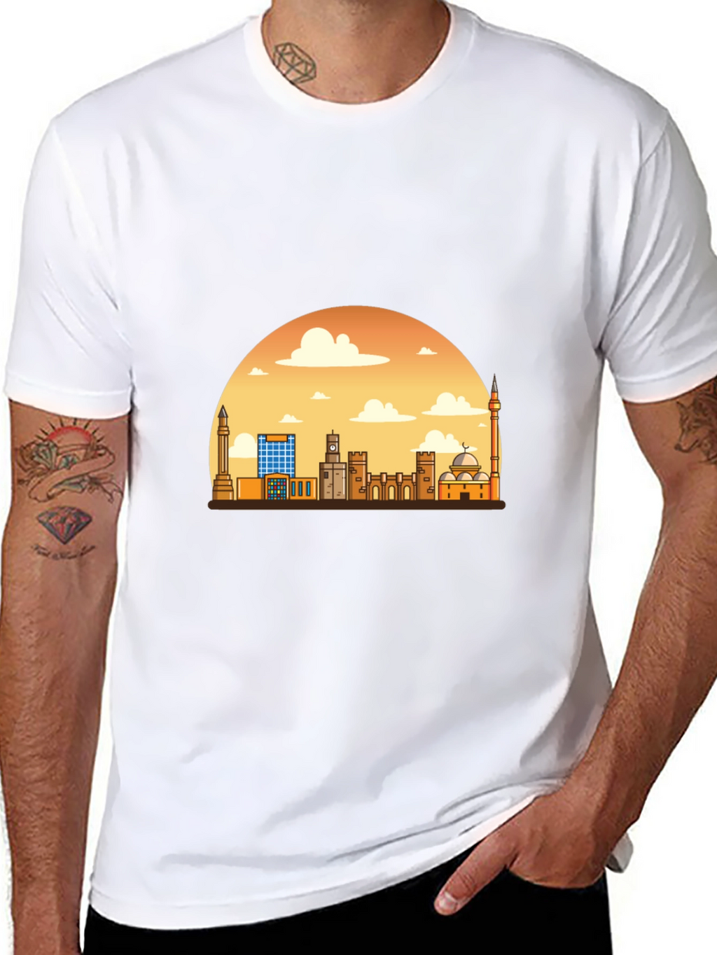 Cityscape Sunset Graphic Tee - Black