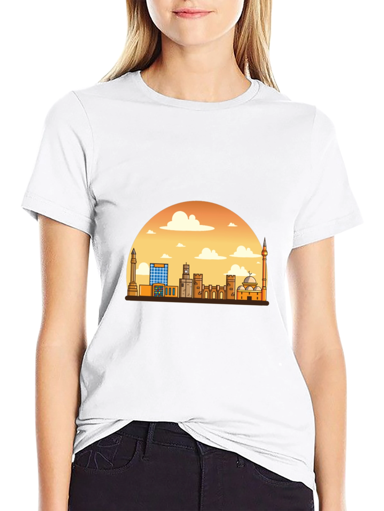 Cityscape Sunset Graphic Tee - Black
