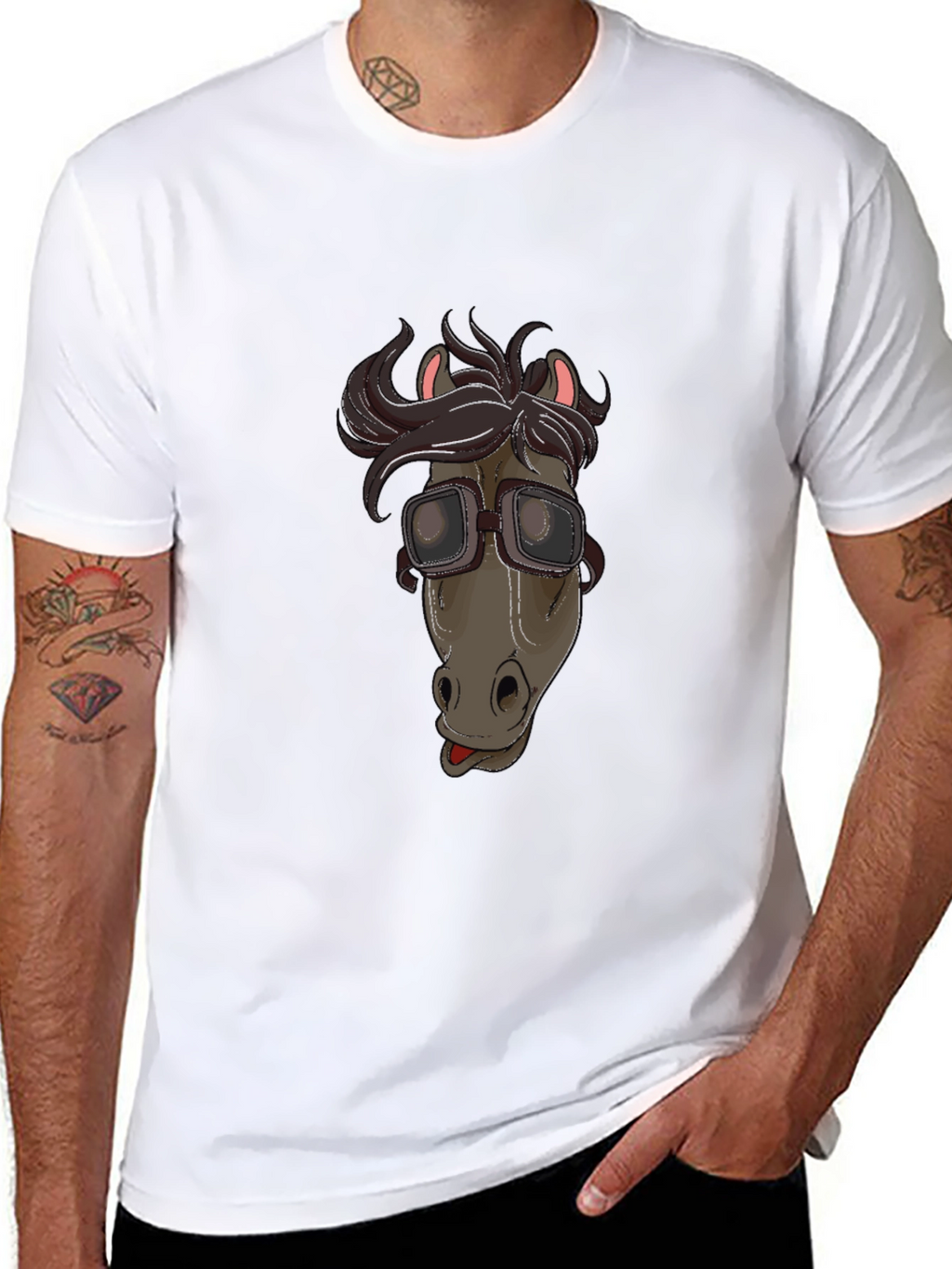 Funny Horse with Goggles Graphic T-Shirt