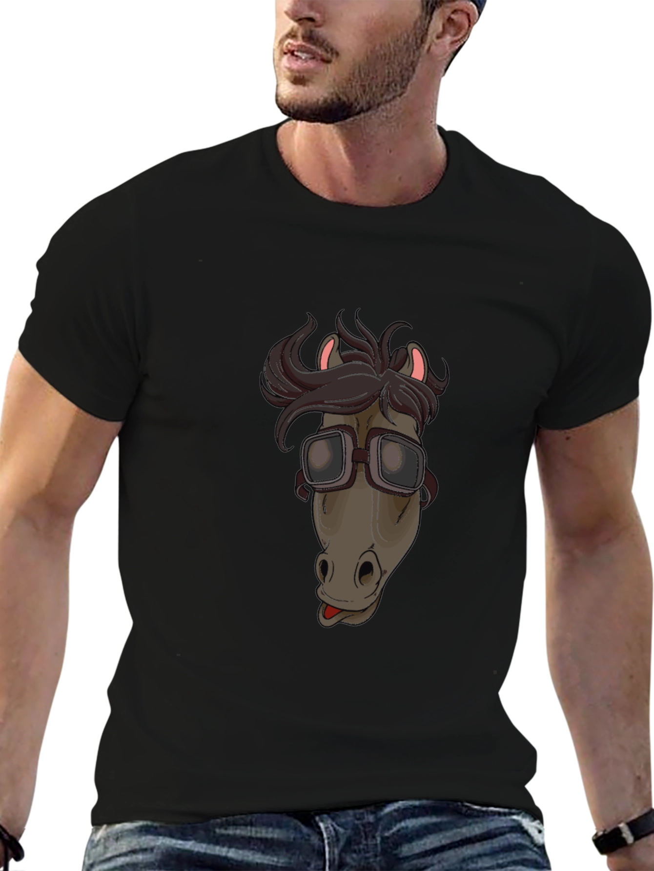 Funny Horse with Goggles Graphic T-Shirt
