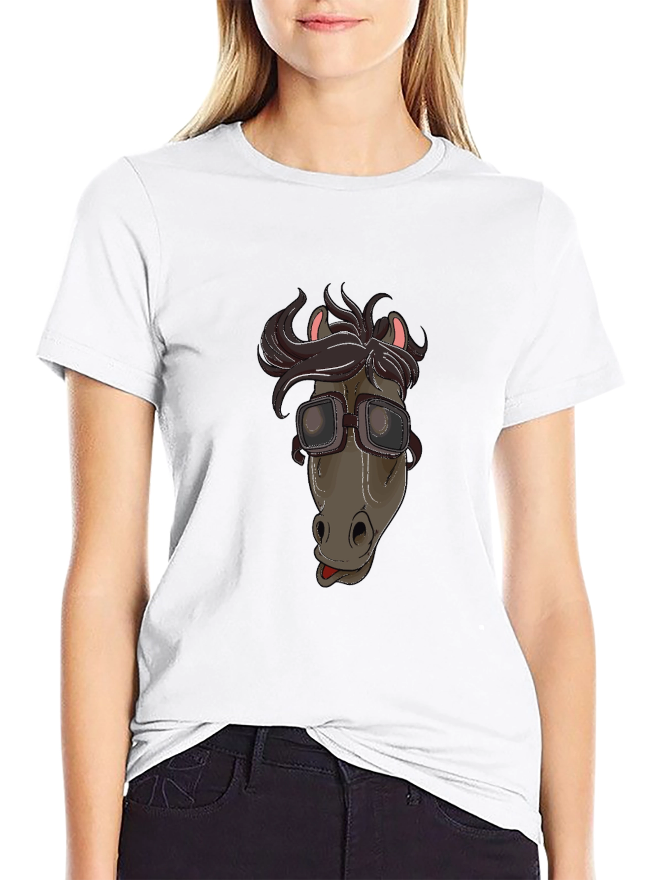 Funny Horse with Goggles Graphic T-Shirt