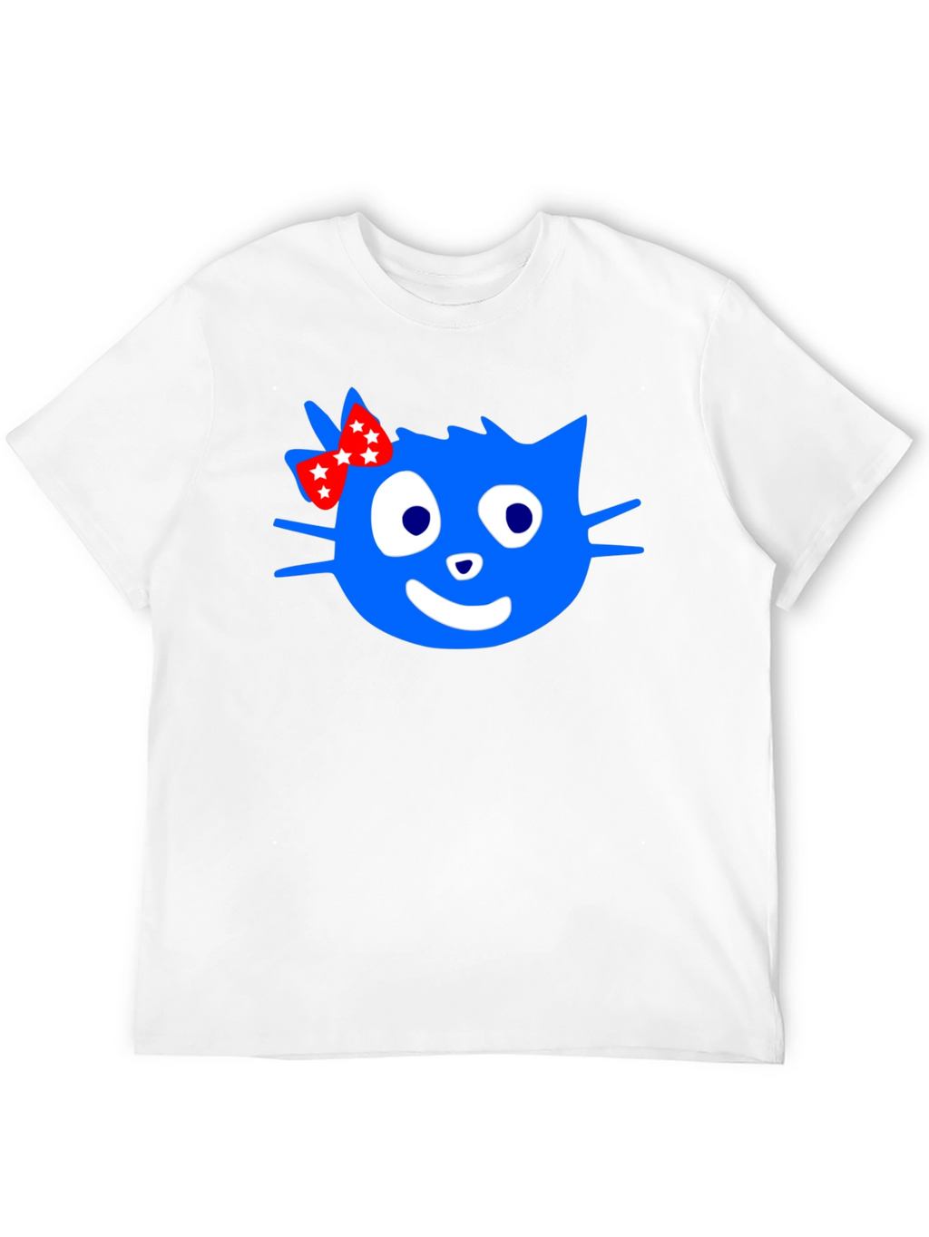 Blue Cartoon Cat with Bow Graphic T-Shirt