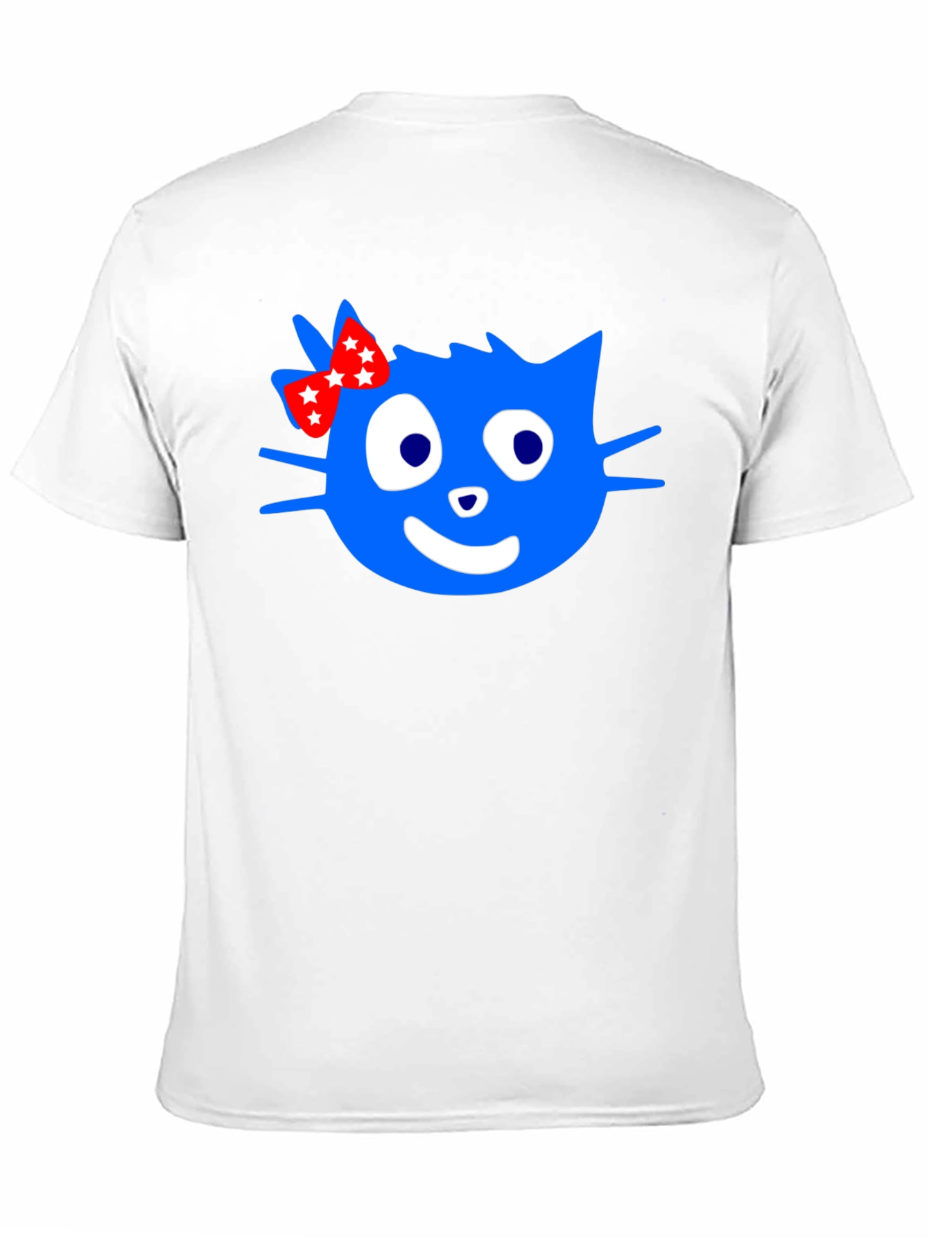 Blue Cartoon Cat with Bow Graphic T-Shirt