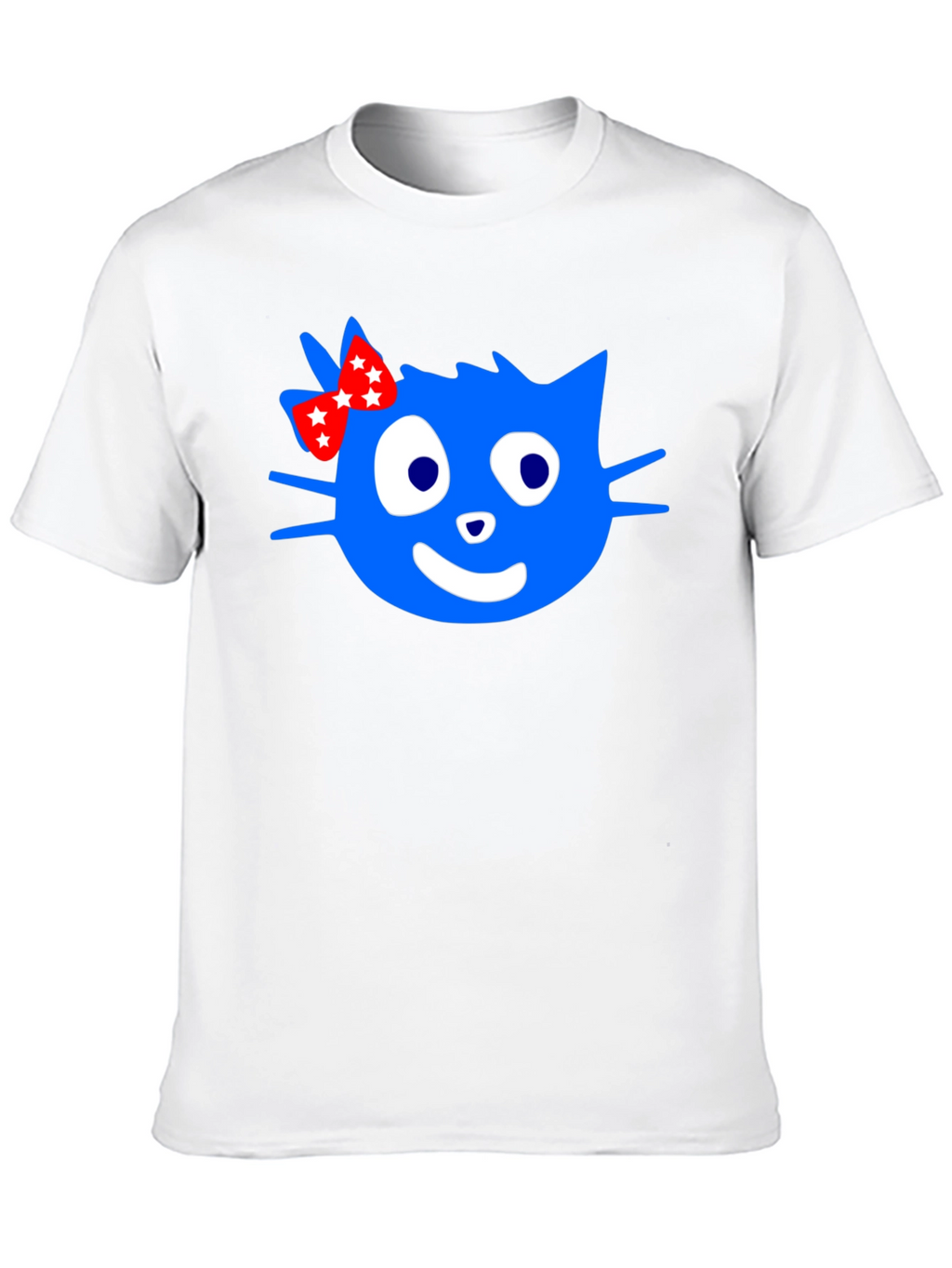 Blue Cartoon Cat with Bow Graphic T-Shirt