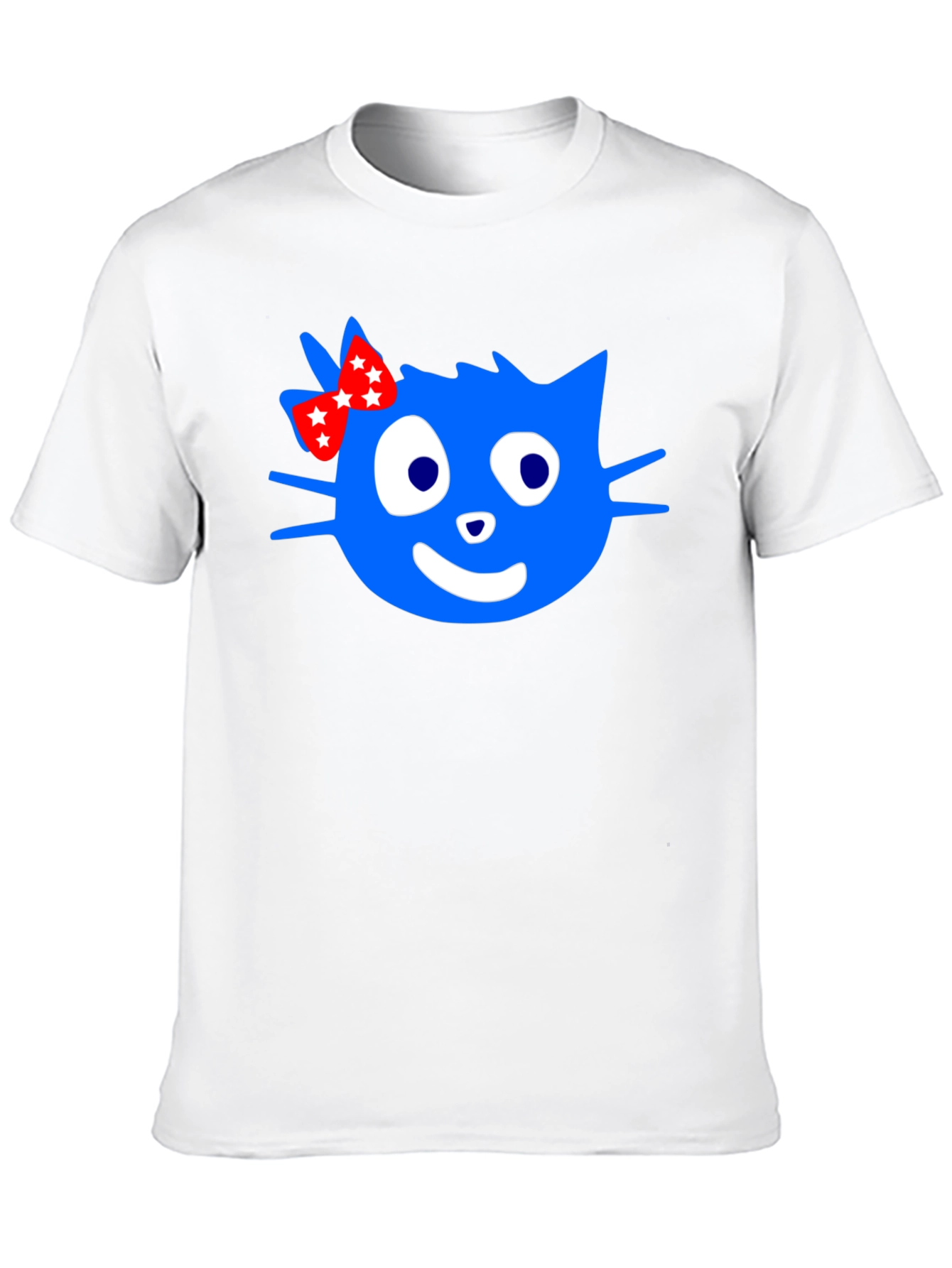 Blue Cartoon Cat with Bow Graphic T-Shirt