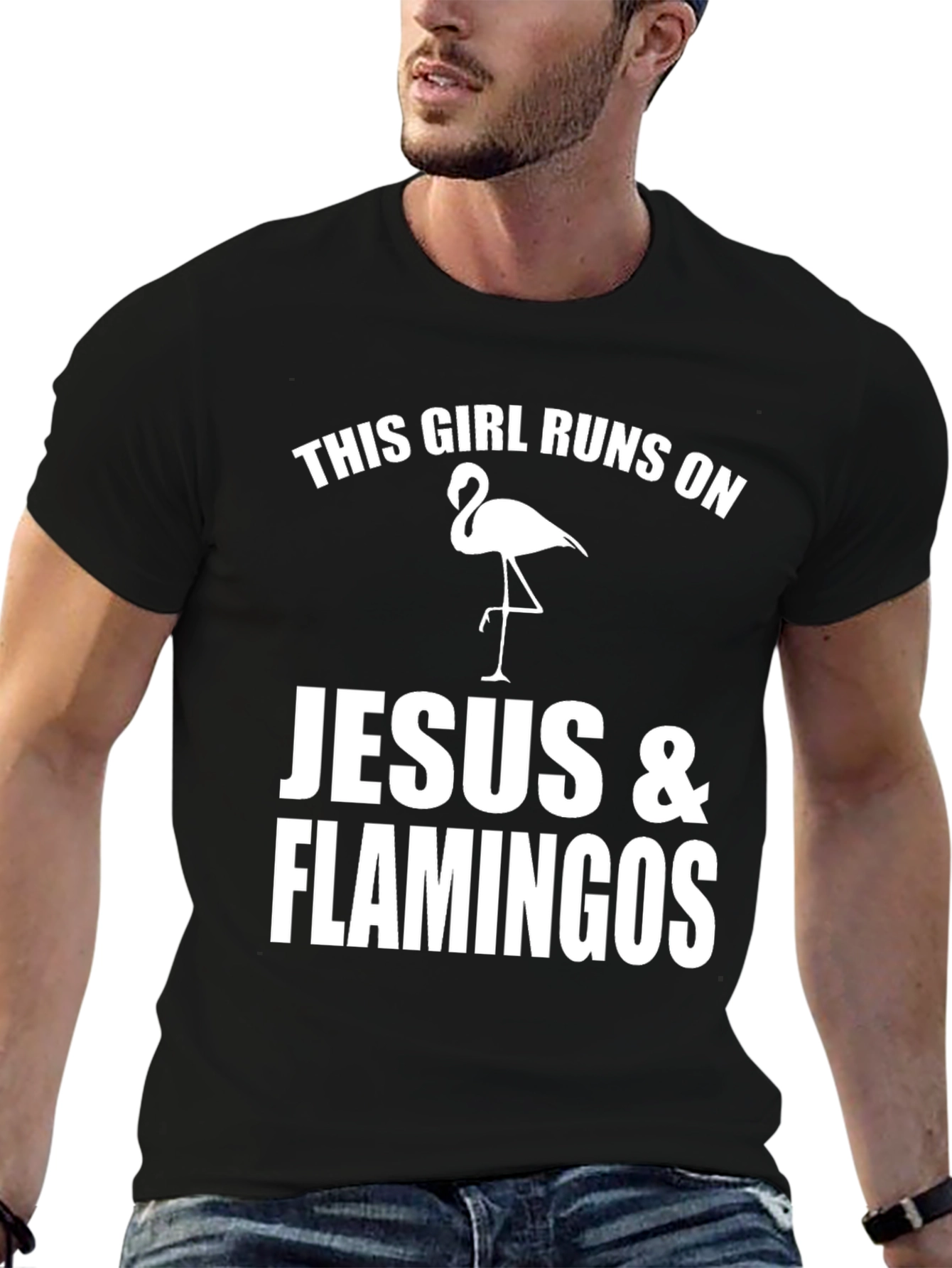 Funny Girls Jesus & Flamingos Graphic T-Shirt