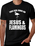 Funny Girls Jesus & Flamingos Graphic T-Shirt