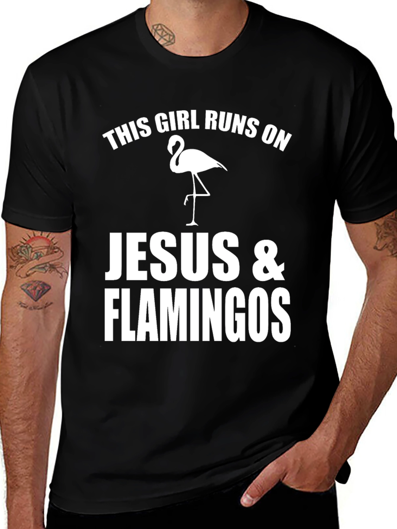 Funny Girls Jesus & Flamingos Graphic T-Shirt