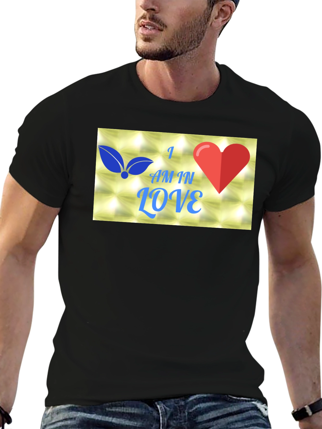 I Am In Love Graphic Black T-Shirt