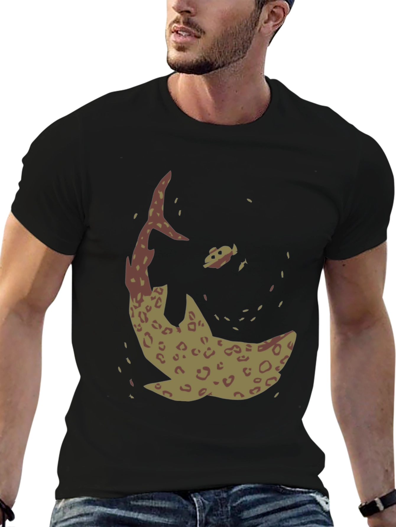 Shark Graphic Print Black T-Shirt