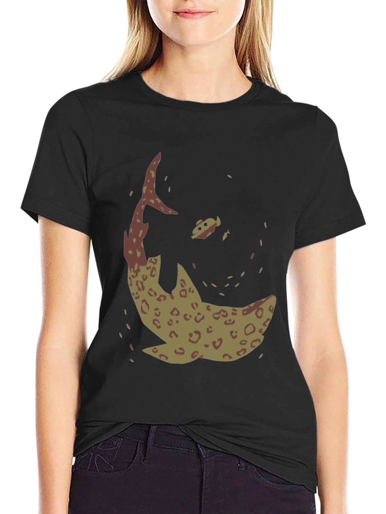 Shark Graphic Print Black T-Shirt