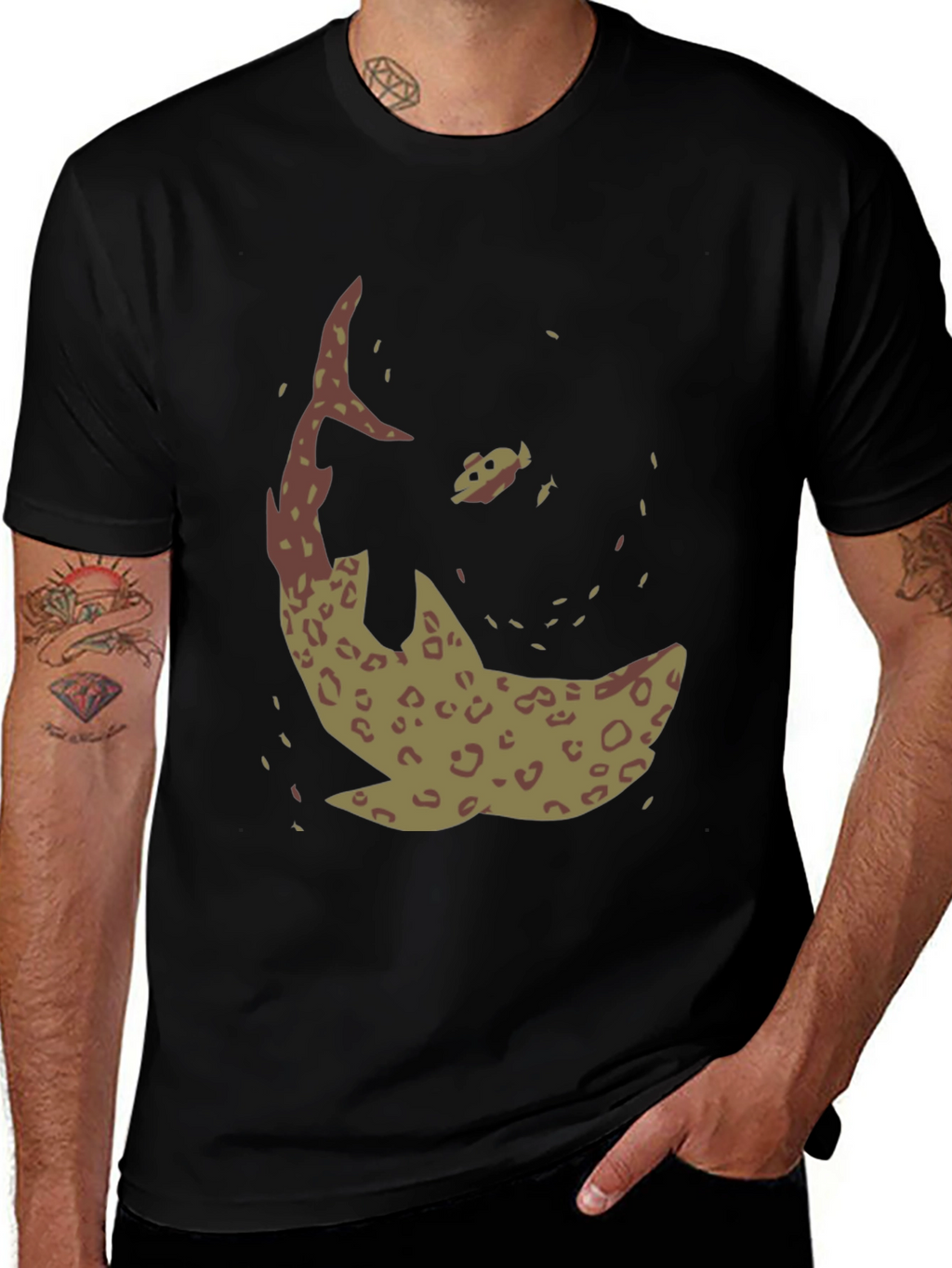 Shark Graphic Print Black T-Shirt