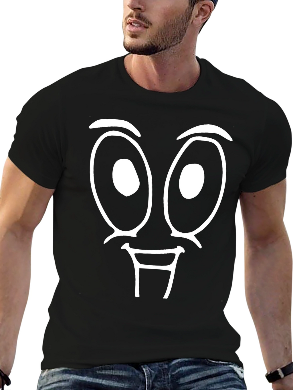 Funny Face Graphic Tee - Black Cotton T-Shirt