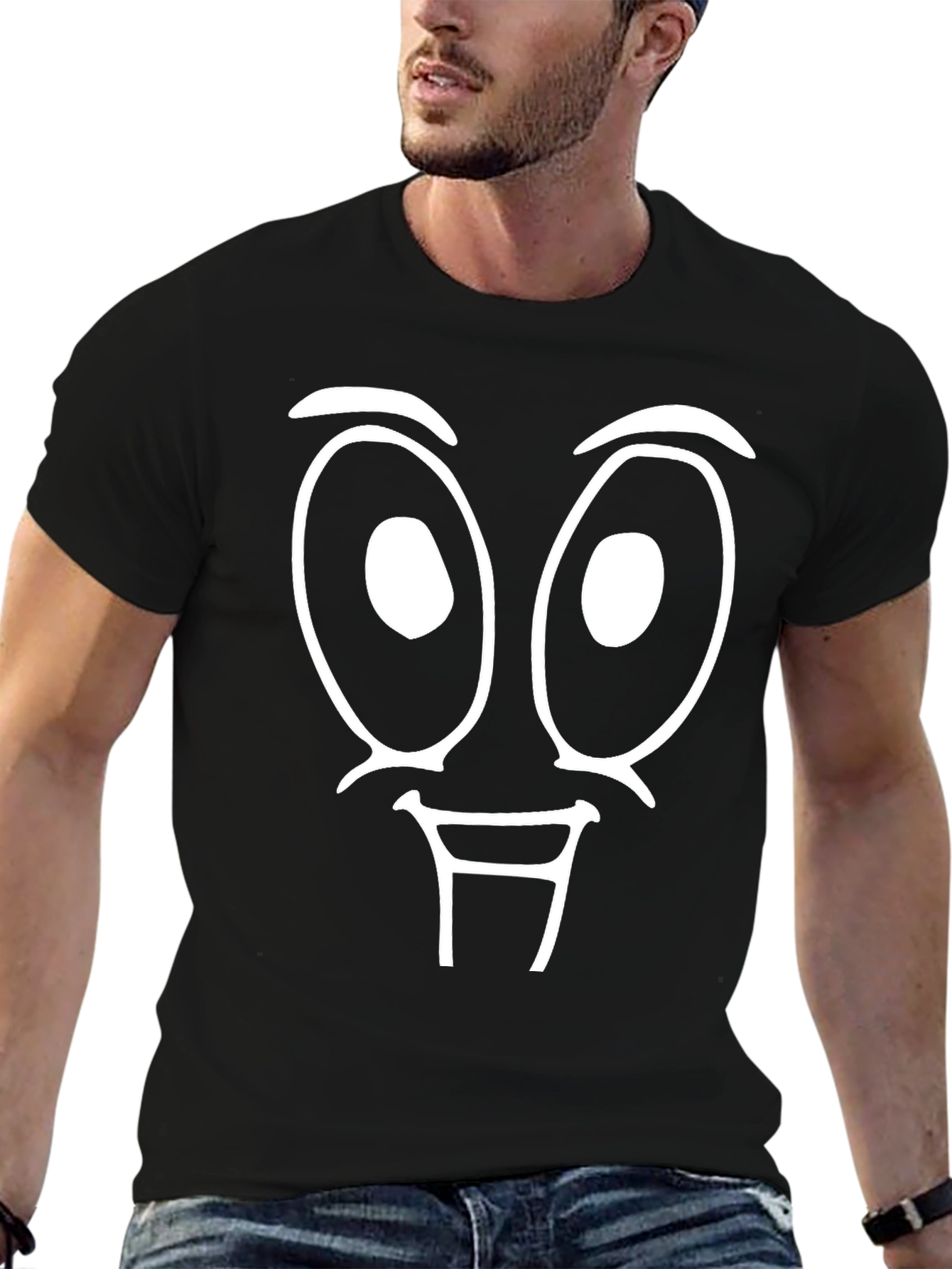Funny Face Graphic Tee - Black Cotton T-Shirt