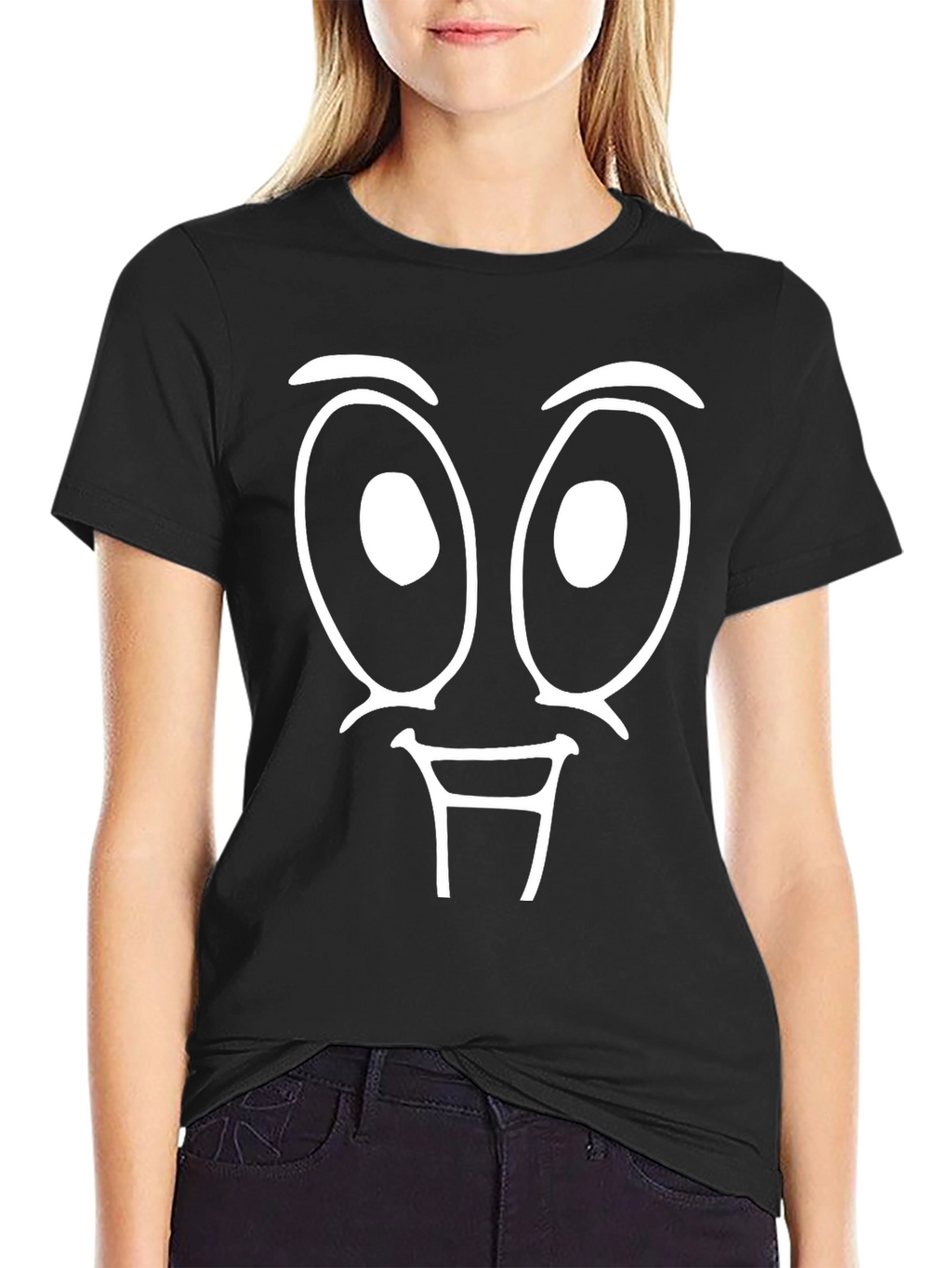Funny Face Graphic Tee - Black Cotton T-Shirt
