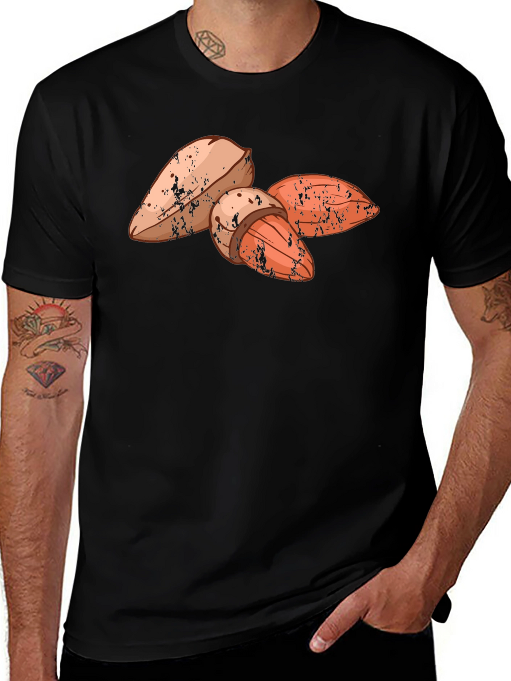 Almond Graphic Print Black T-Shirt