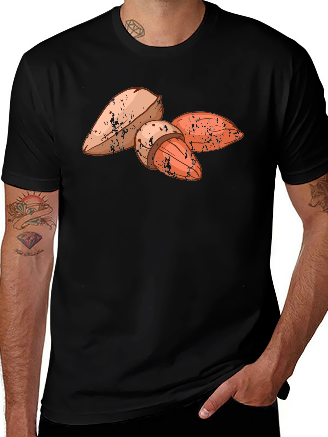 Almond Graphic Print Black T-Shirt
