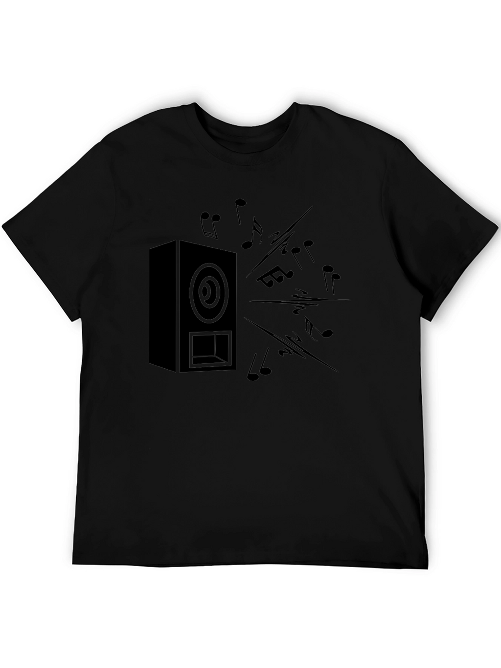 Black Speaker & Music Notes Graphic T-Shirt