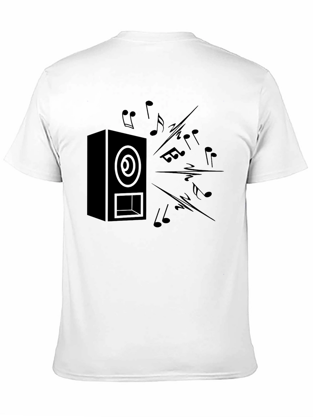 Black Speaker & Music Notes Graphic T-Shirt