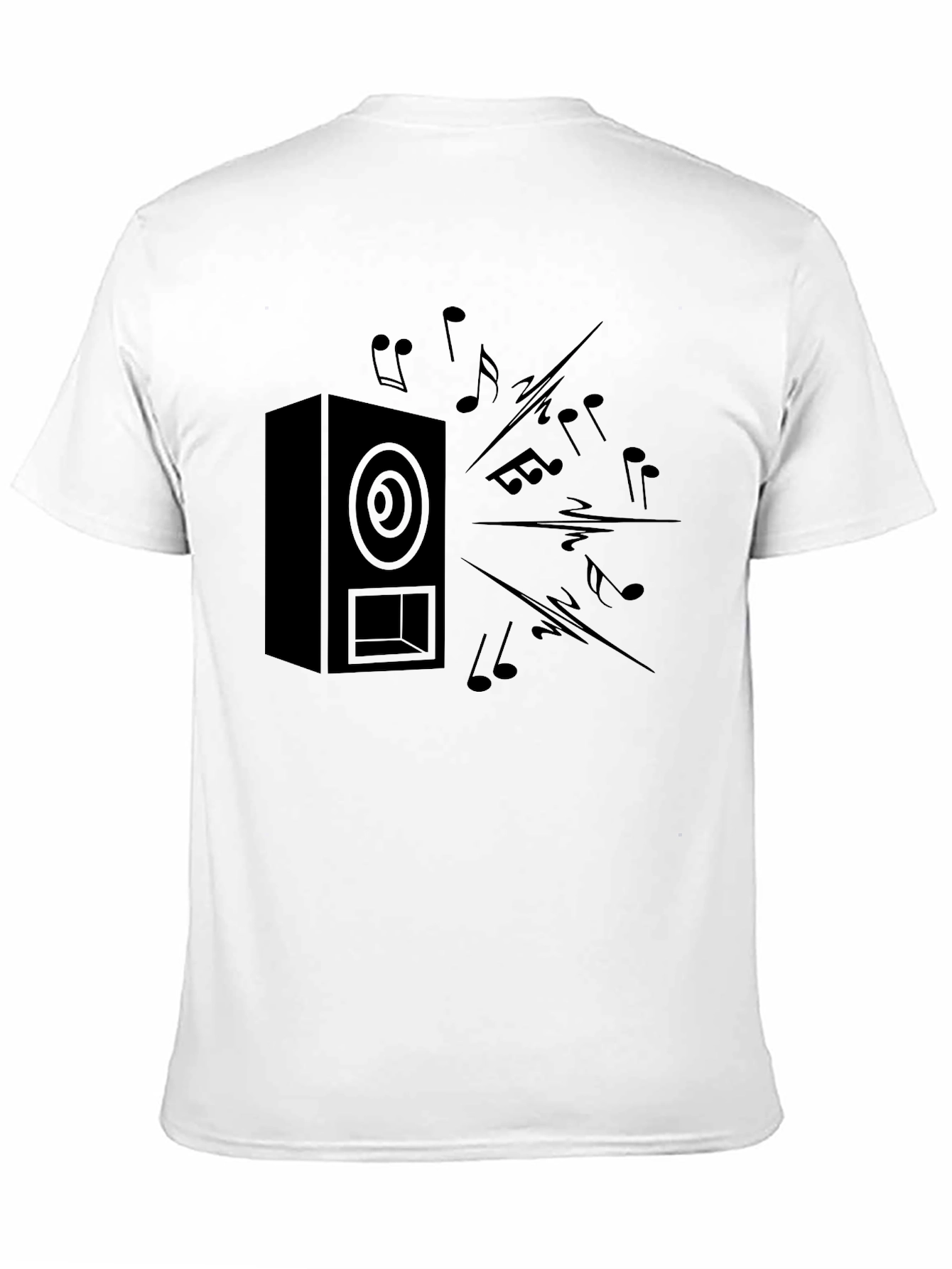 Black Speaker & Music Notes Graphic T-Shirt