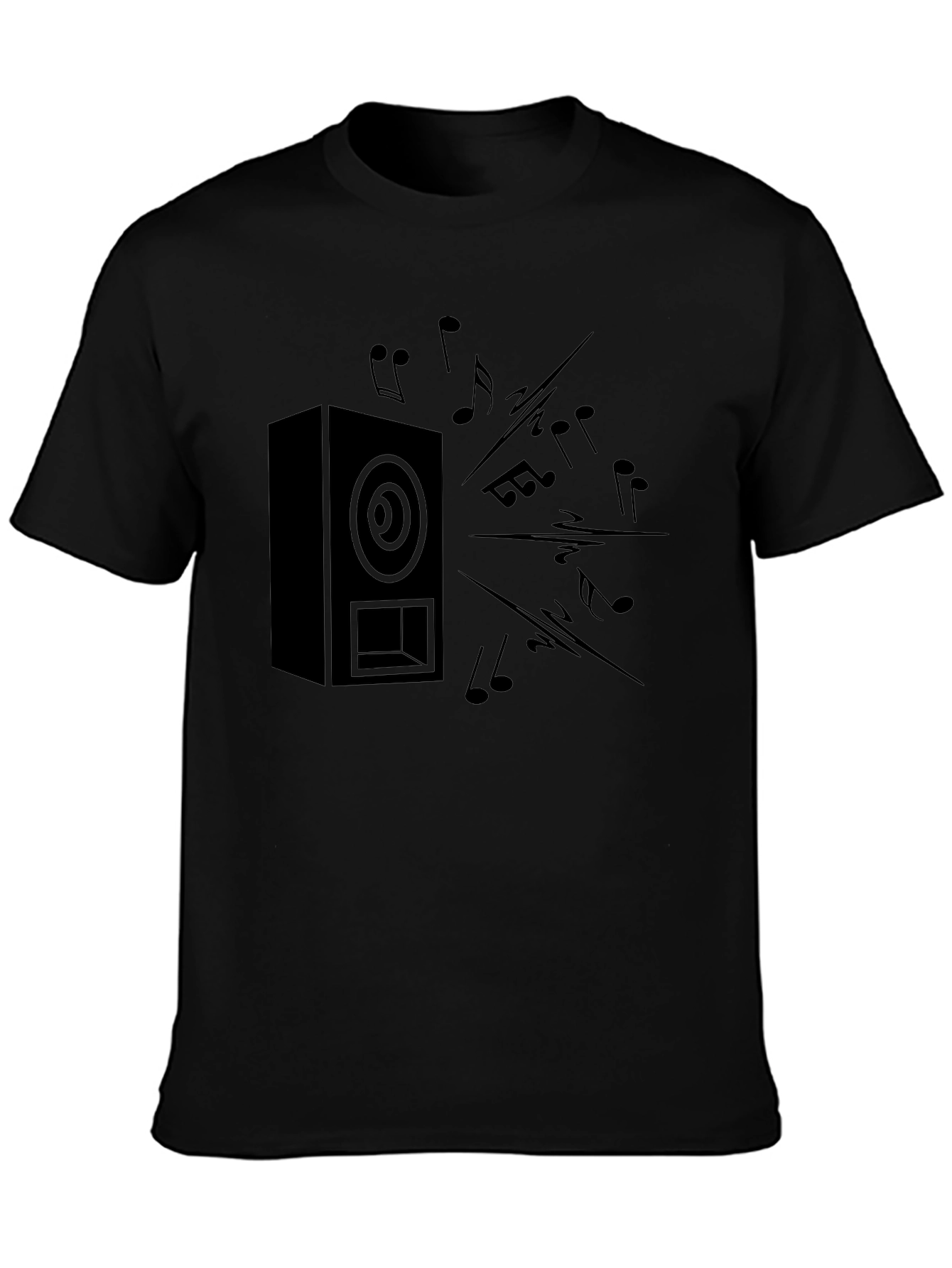 Black Speaker & Music Notes Graphic T-Shirt