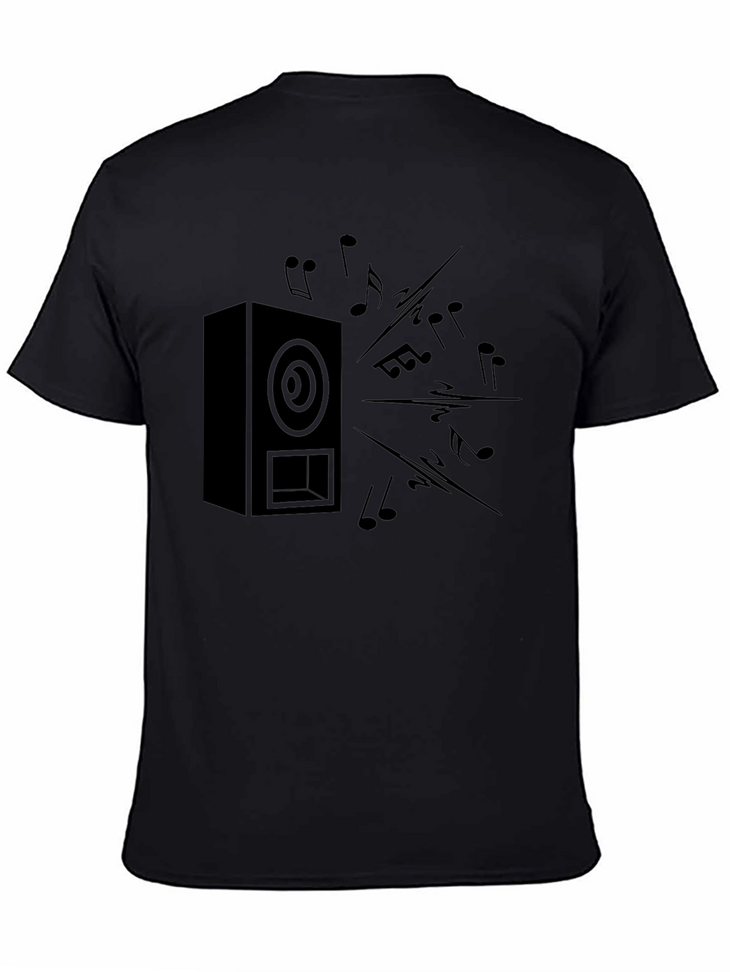 Black Speaker & Music Notes Graphic T-Shirt