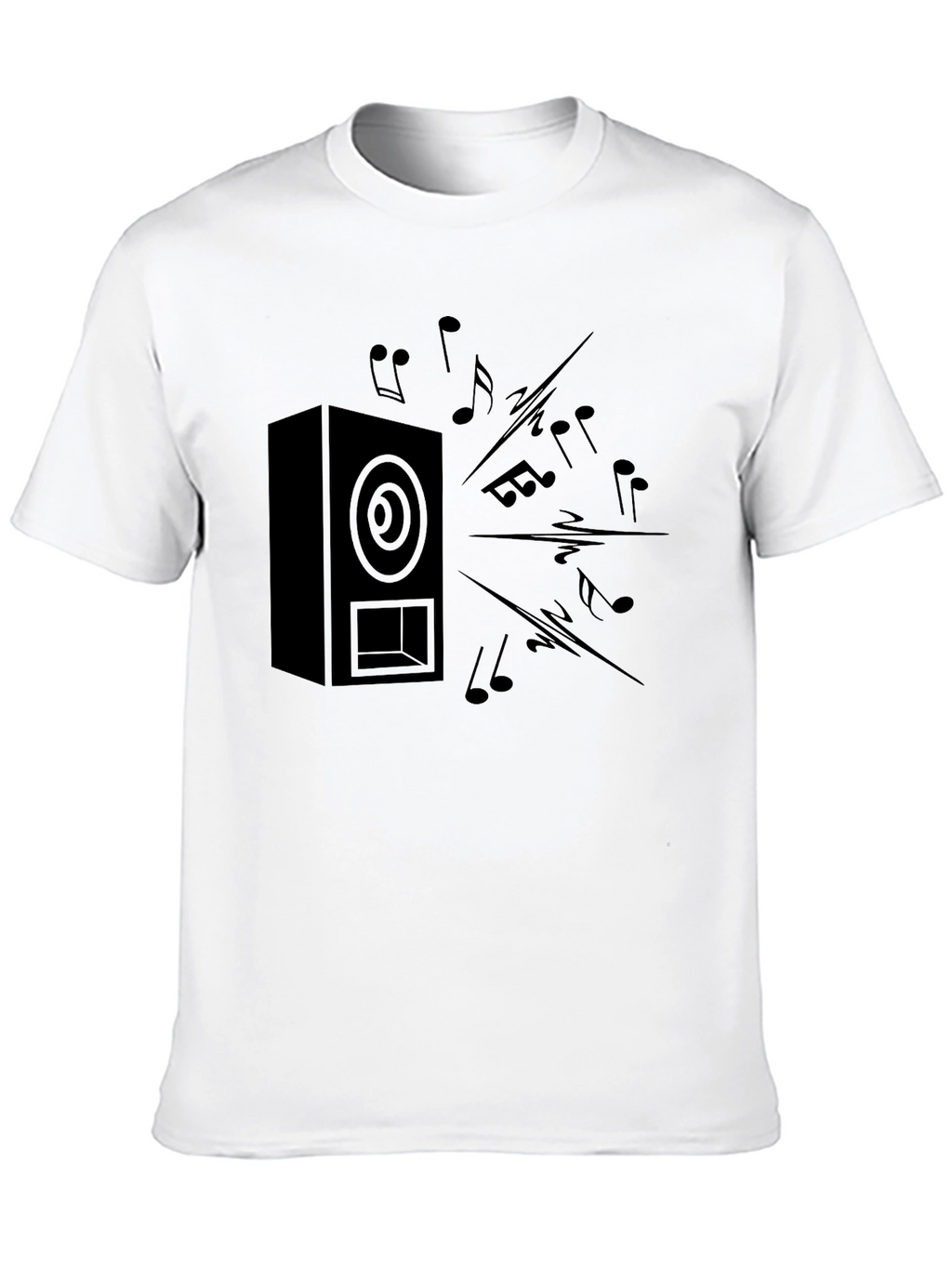 Black Speaker & Music Notes Graphic T-Shirt