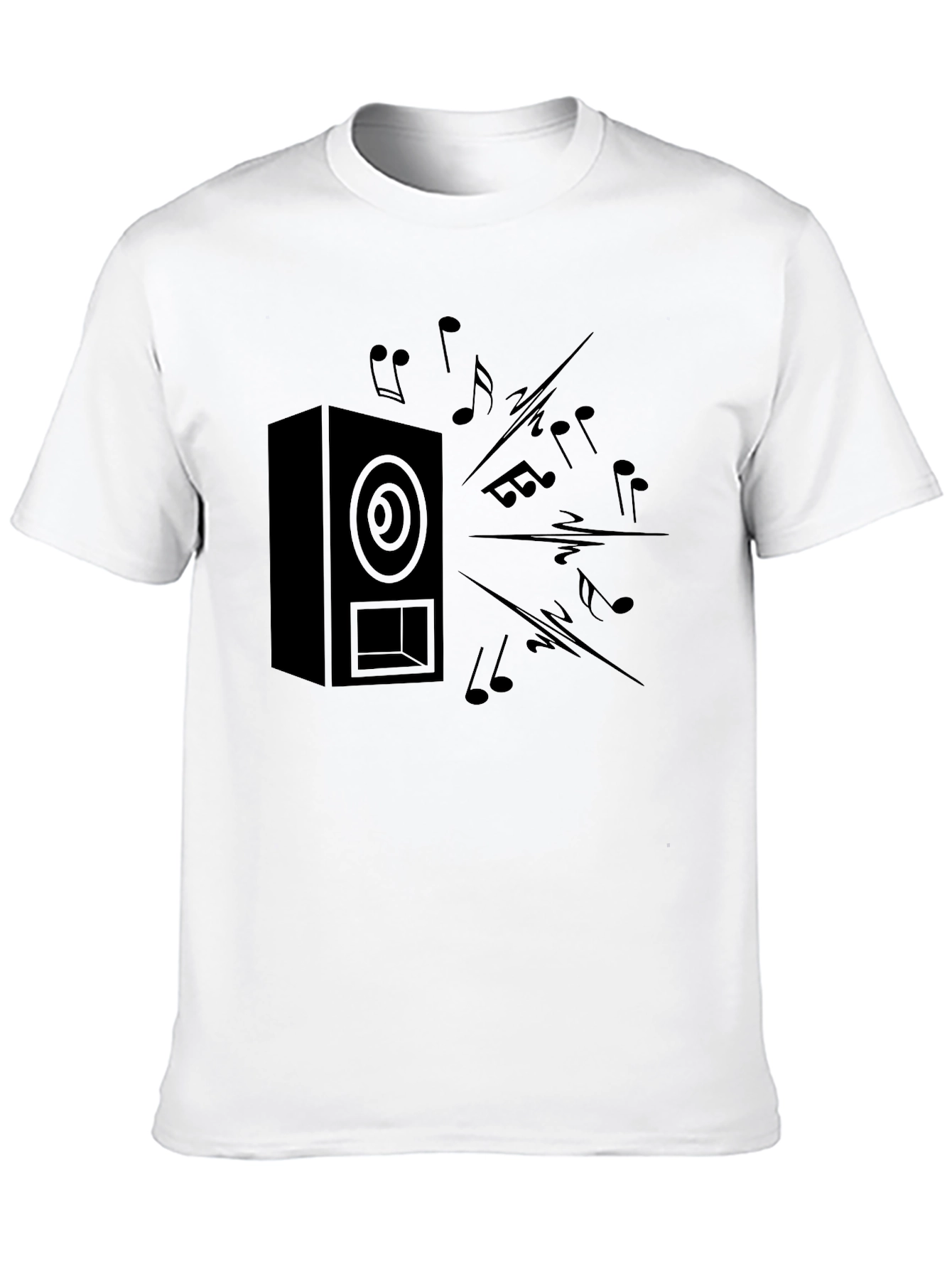 Black Speaker & Music Notes Graphic T-Shirt