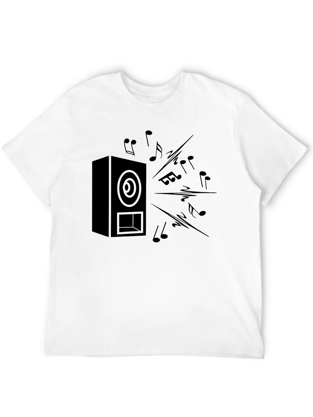 Black Speaker & Music Notes Graphic T-Shirt