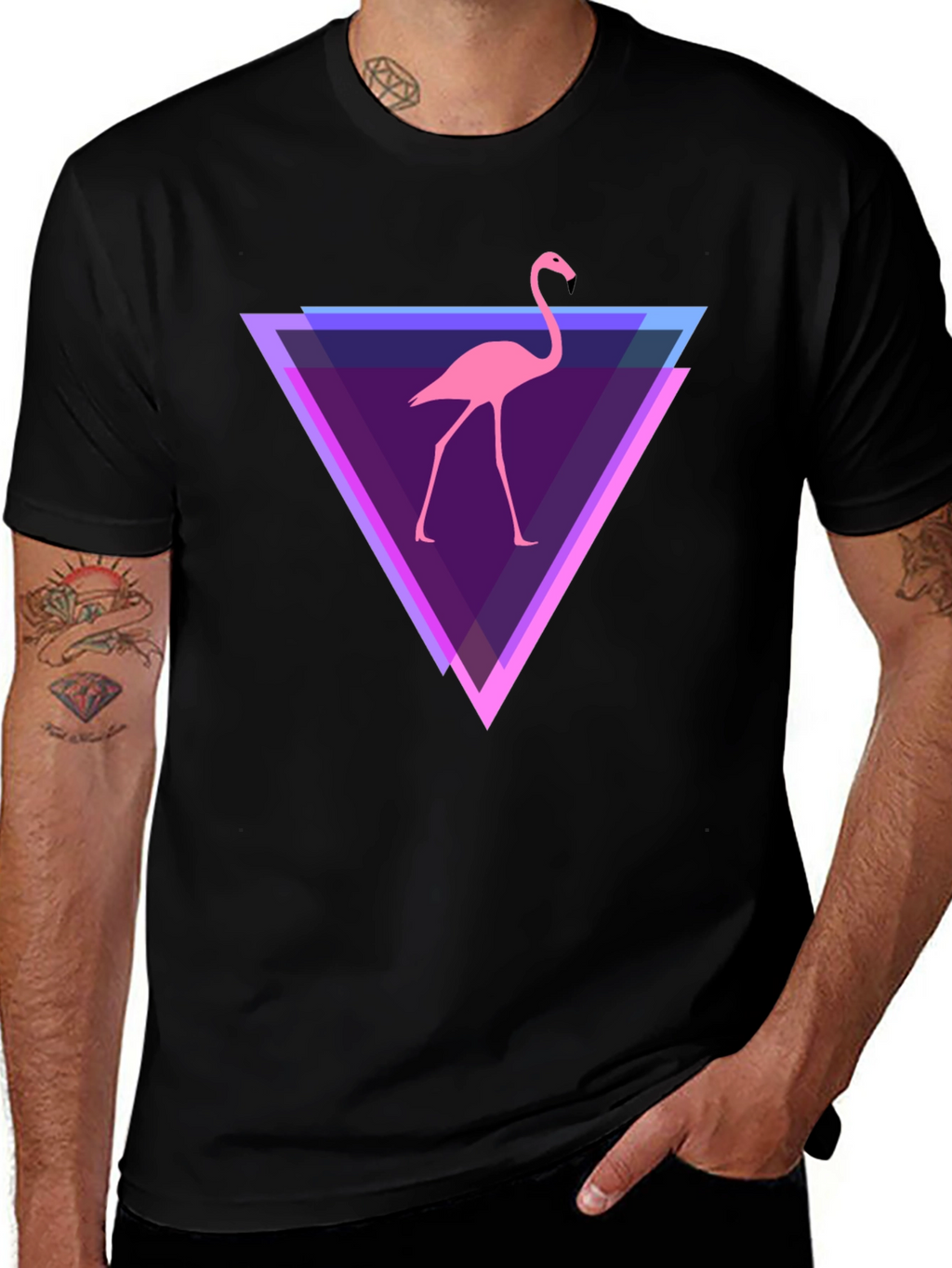 Flamingo Triangle Graphic Tee - Modern Casual Style