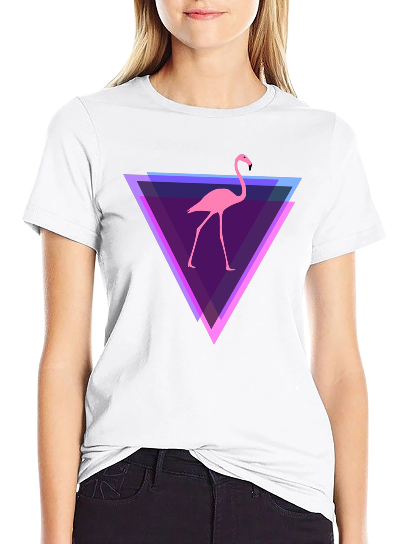Flamingo Triangle Graphic Tee - Modern Casual Style