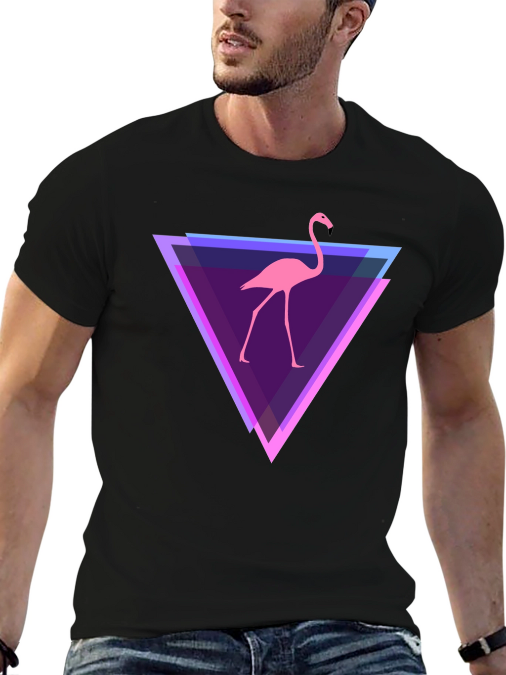 Flamingo Triangle Graphic Tee - Modern Casual Style