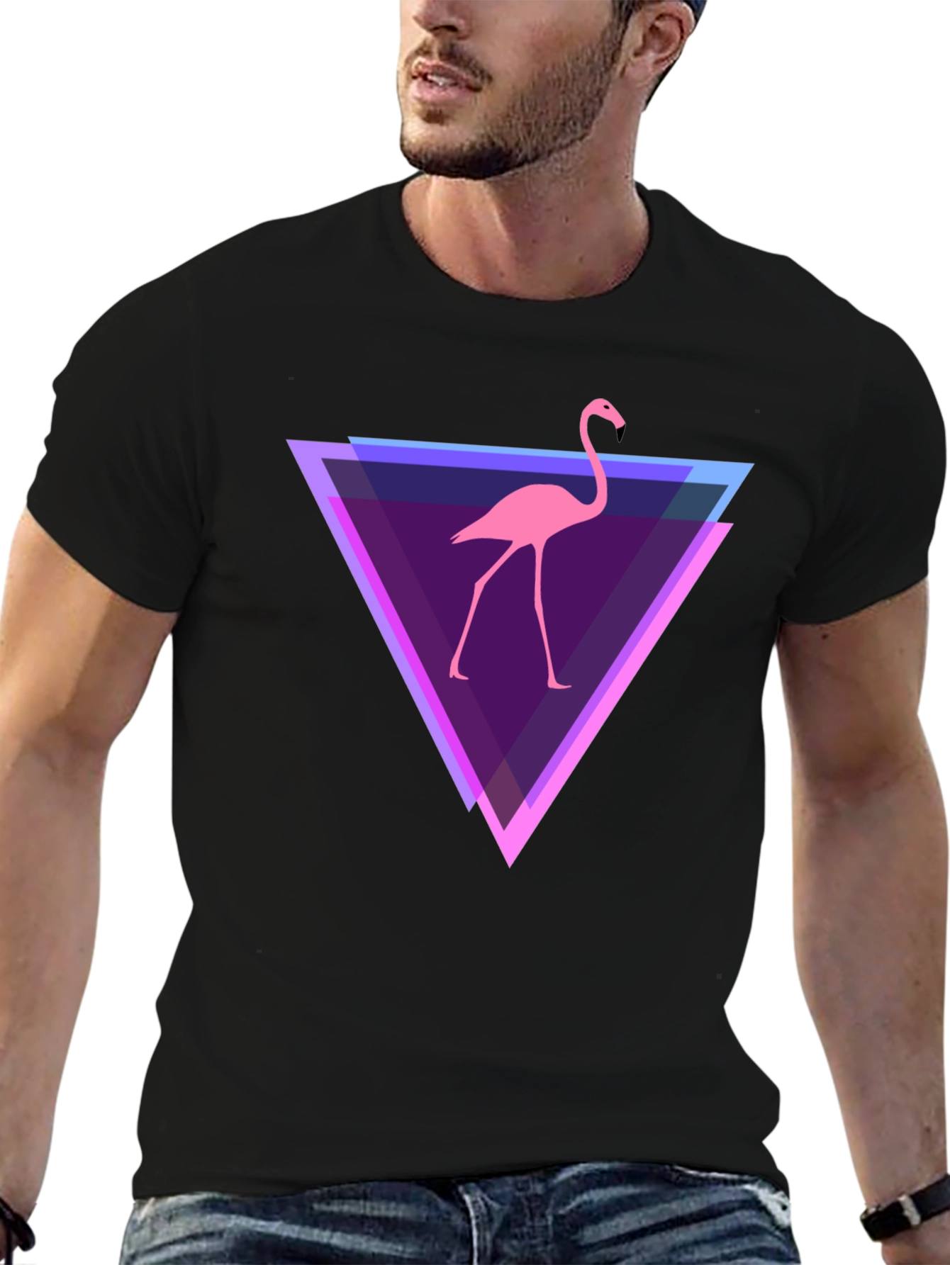 Flamingo Triangle Graphic Tee - Modern Casual Style