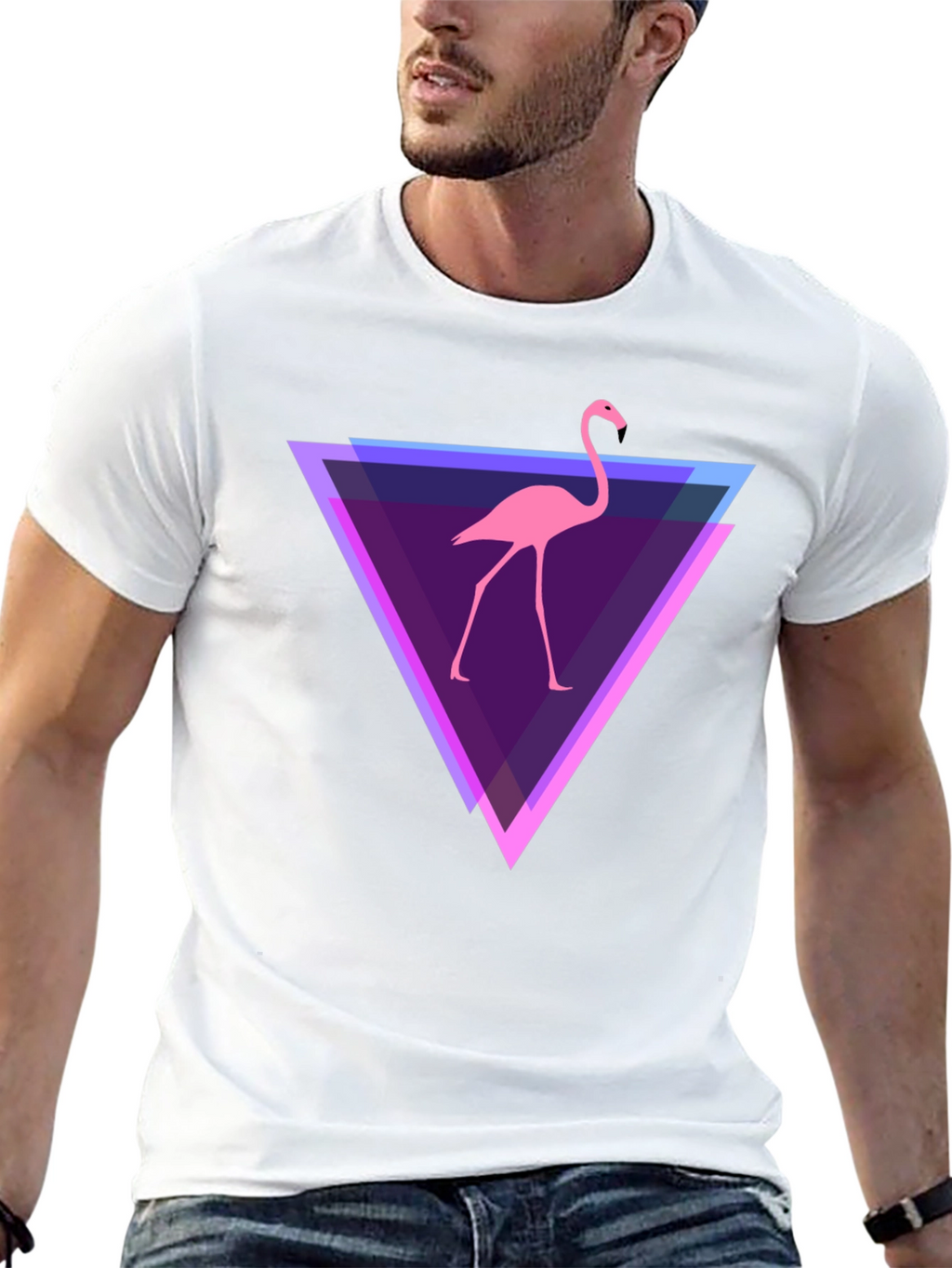 Flamingo Triangle Graphic Tee - Modern Casual Style