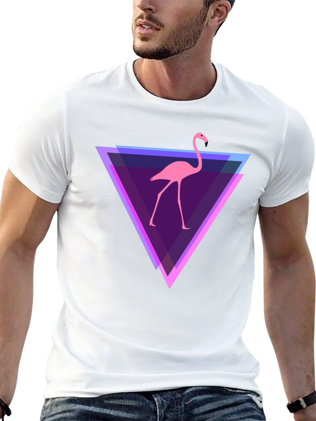 Flamingo Triangle Graphic Tee - Modern Casual Style