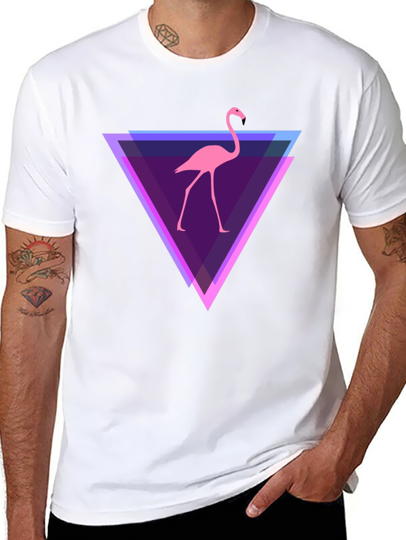 Flamingo Triangle Graphic Tee - Modern Casual Style