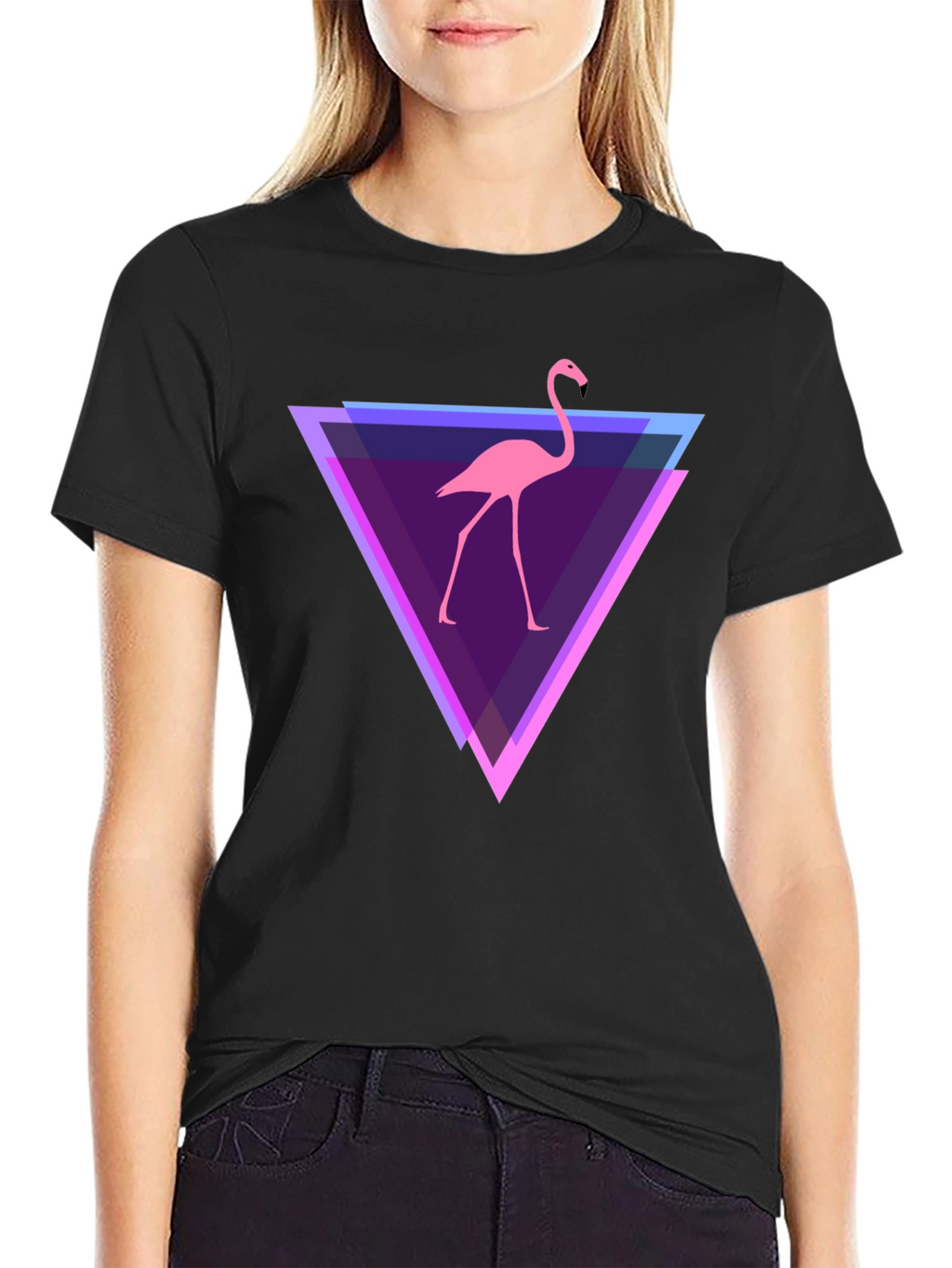 Flamingo Triangle Graphic Tee - Modern Casual Style