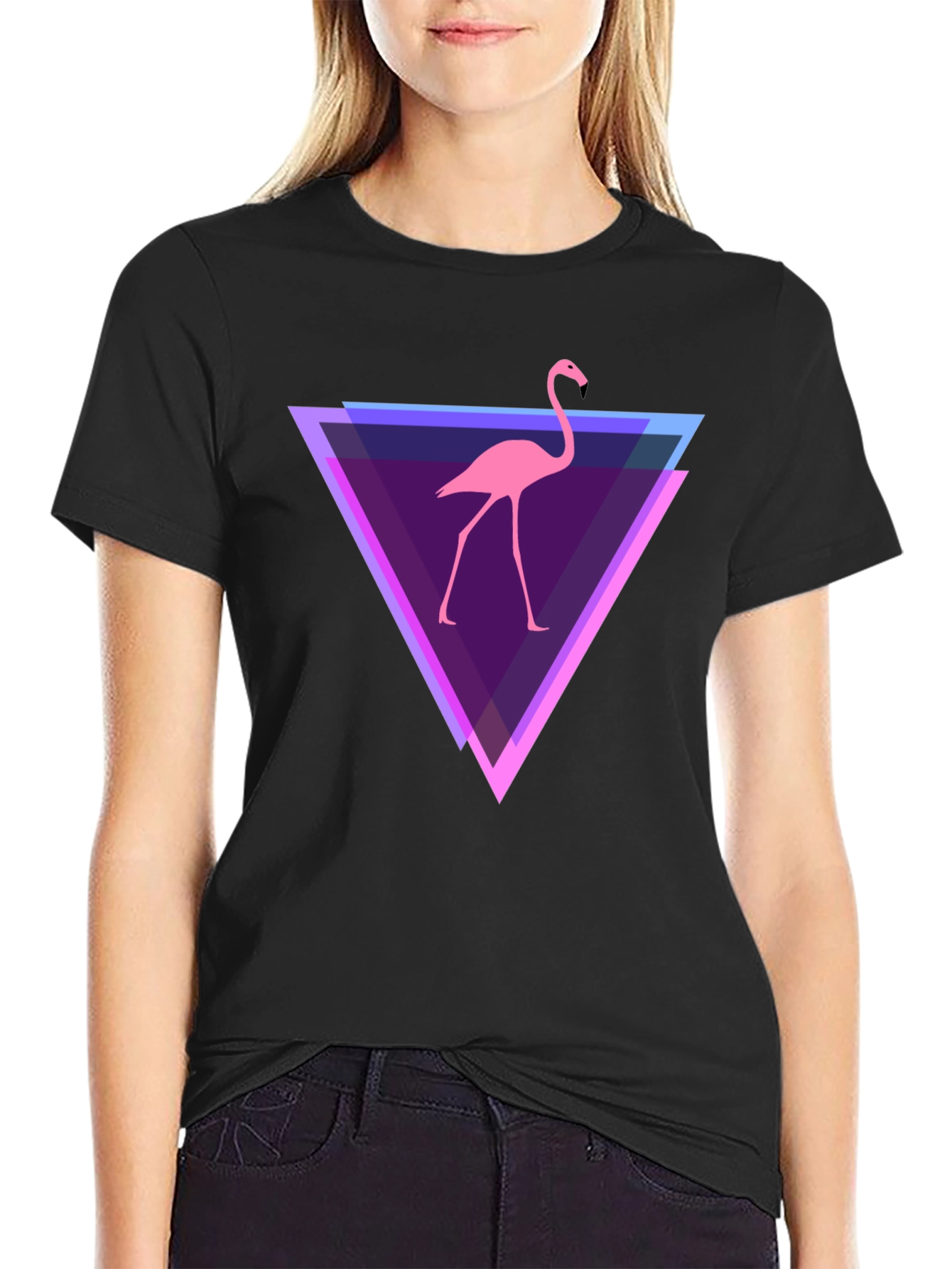 Flamingo Triangle Graphic Tee - Modern Casual Style