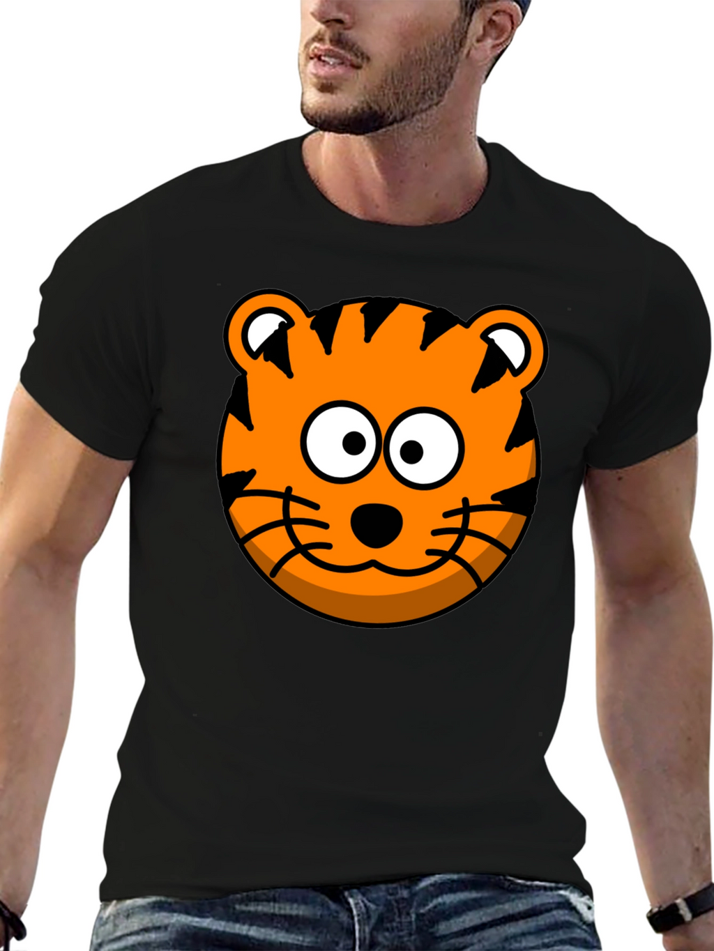 Tiger Cartoon Graphic Black T-Shirt