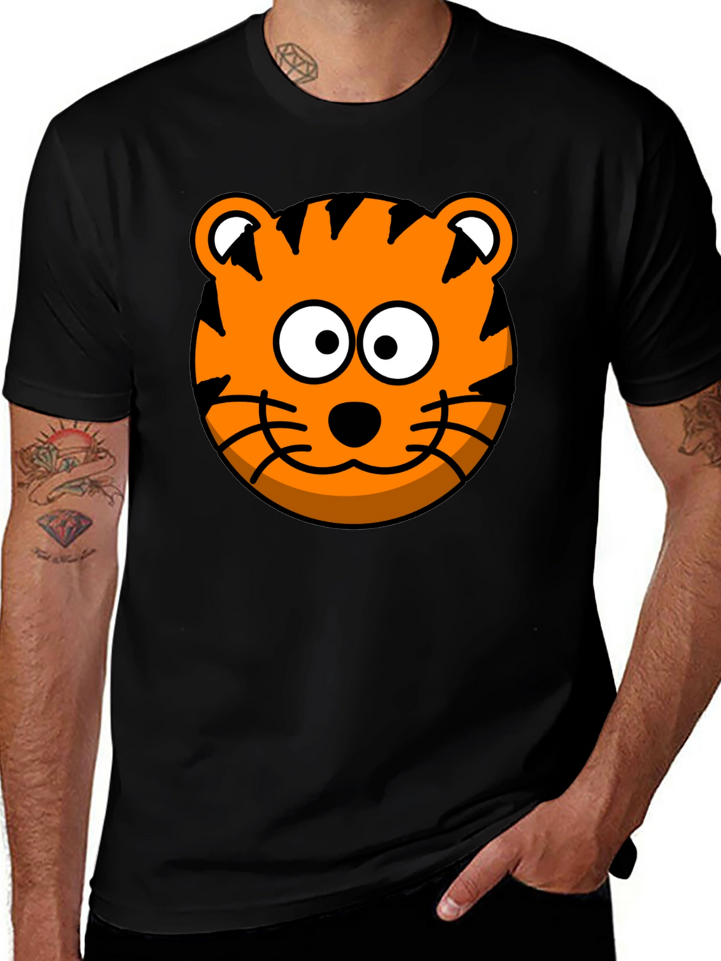 Tiger Cartoon Graphic Black T-Shirt