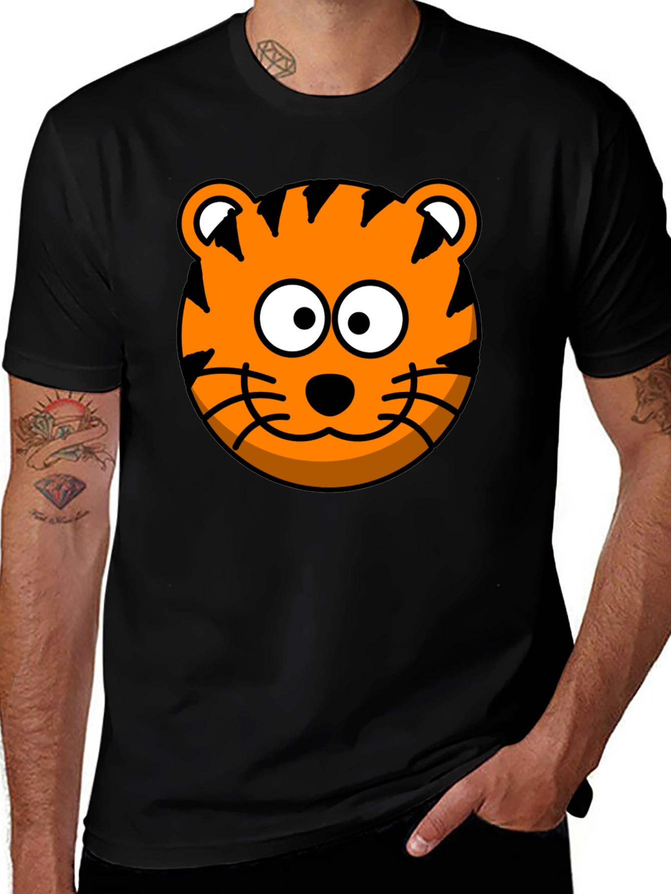 Tiger Cartoon Graphic Black T-Shirt