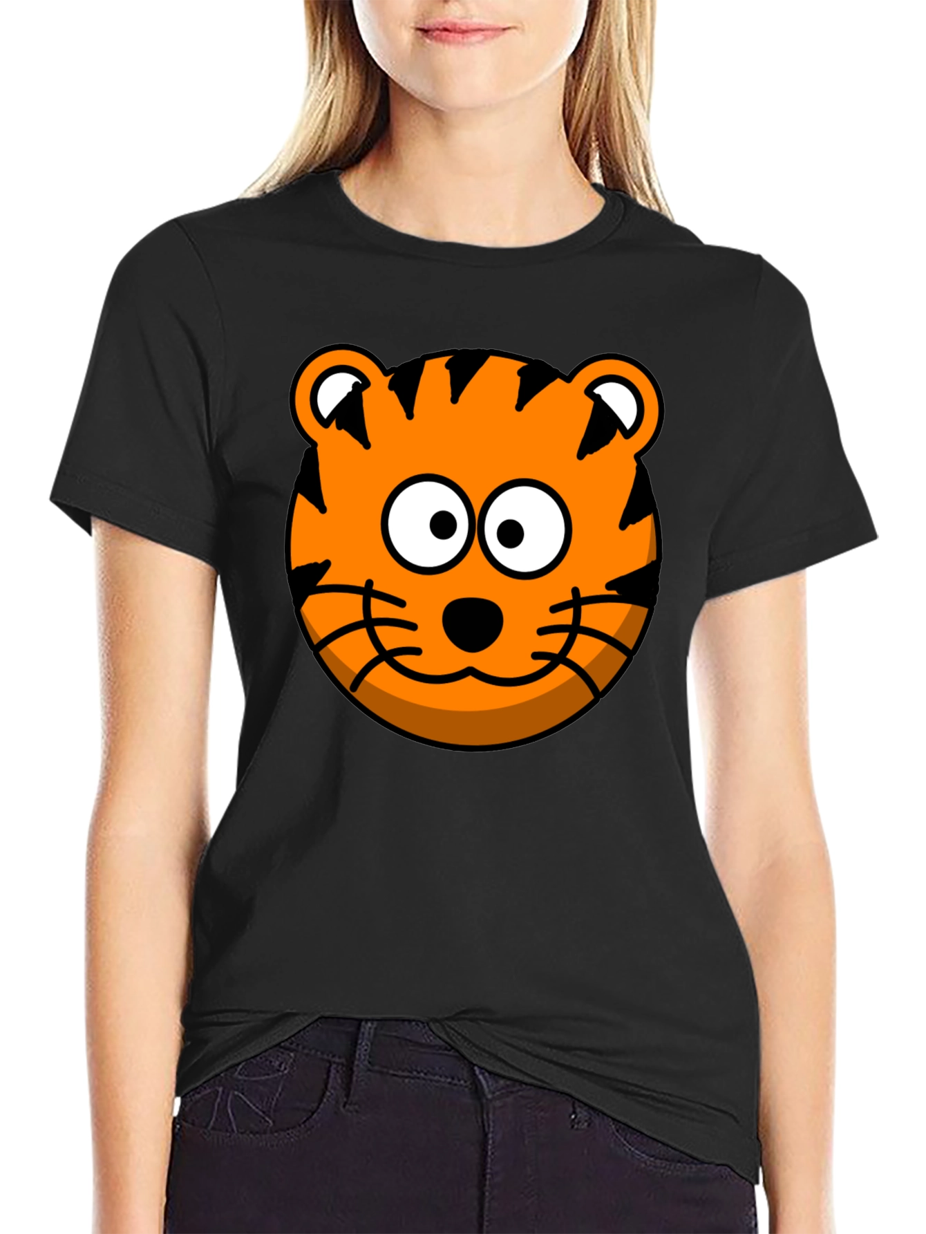 Tiger Cartoon Graphic Black T-Shirt