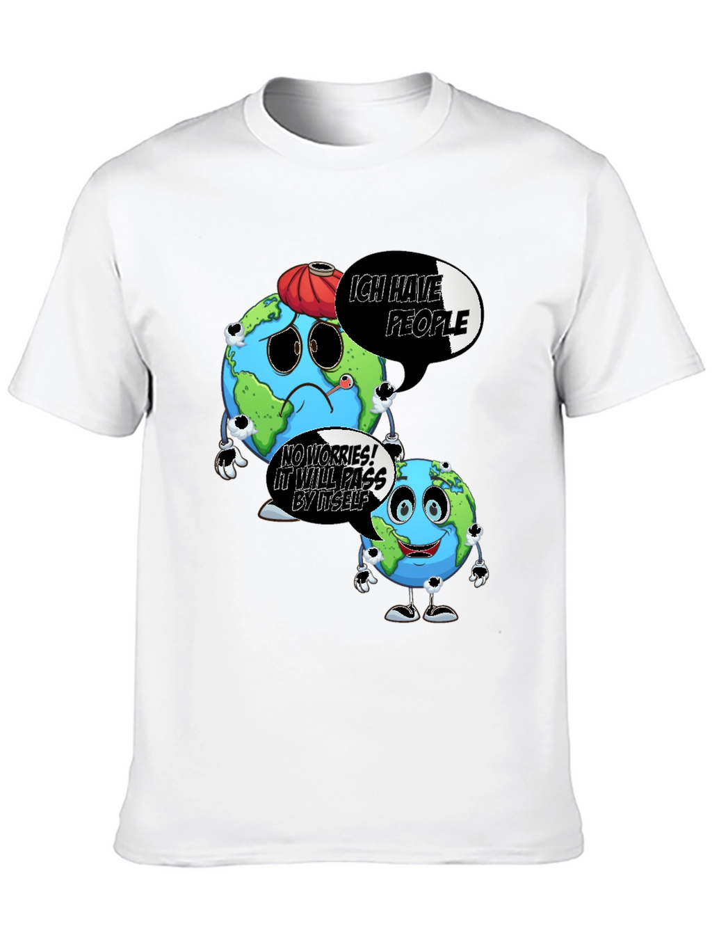 Cartoon Earth Graphic Black T-Shirt