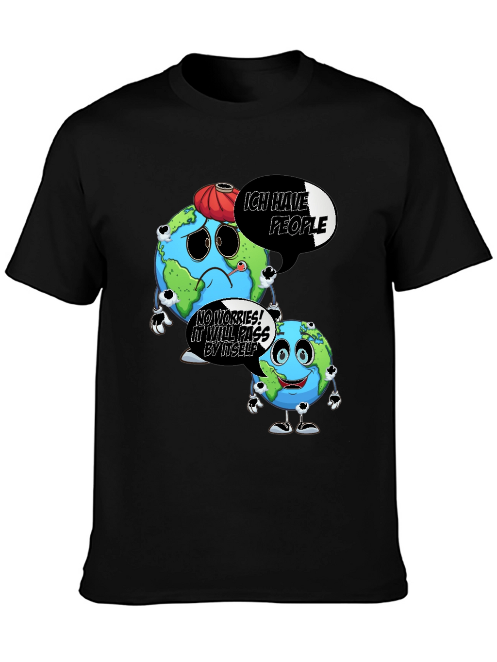 Cartoon Earth Graphic Black T-Shirt